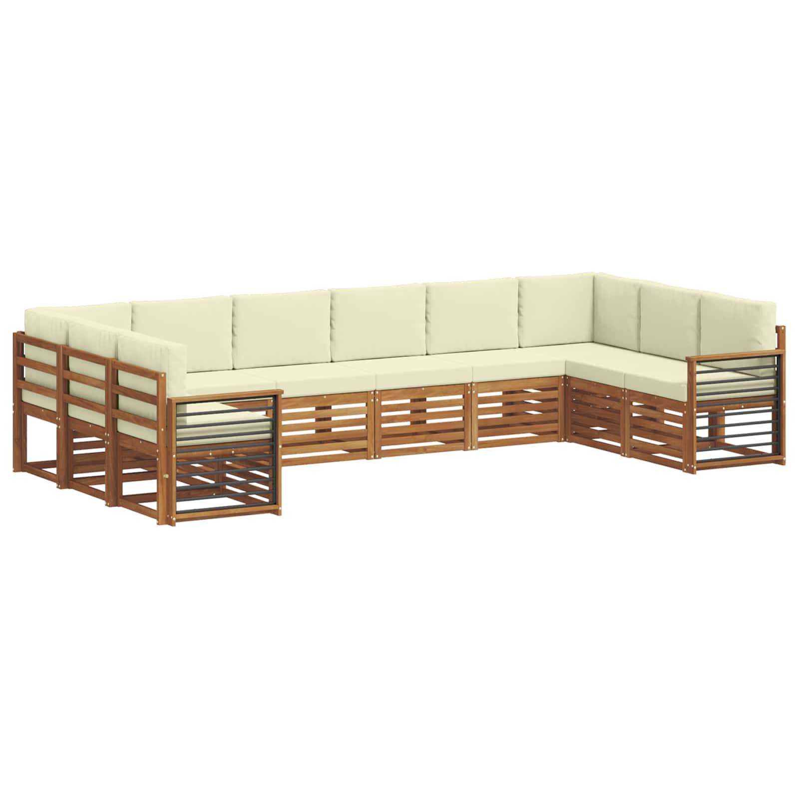 vidaXL Ecksofa Set mit Kissen 10 pcs Natur und Creme Massivholz Akazie