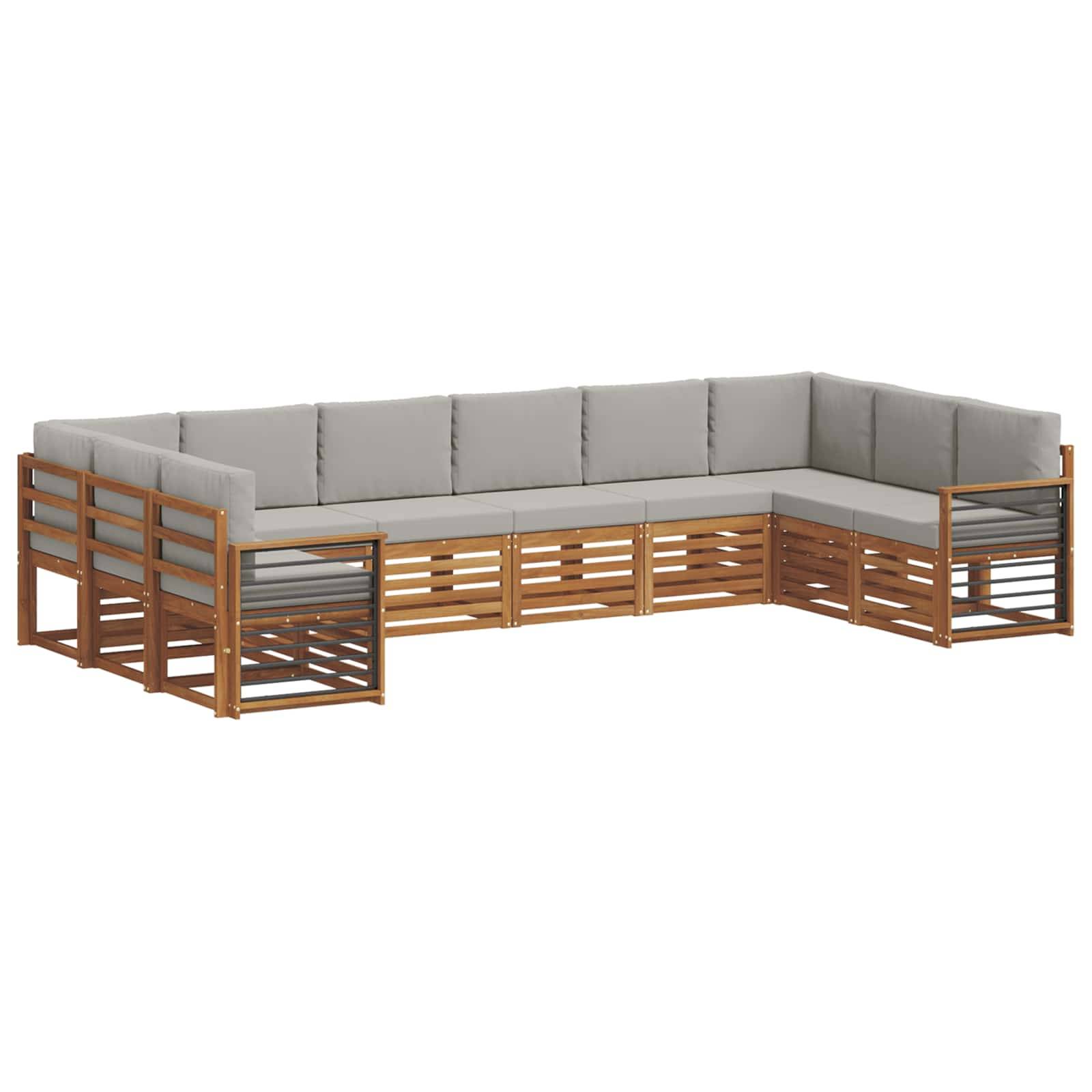 vidaXL Ecksofa Set 10 pcs Natürlich und Hellgrau Massivholz Akazie