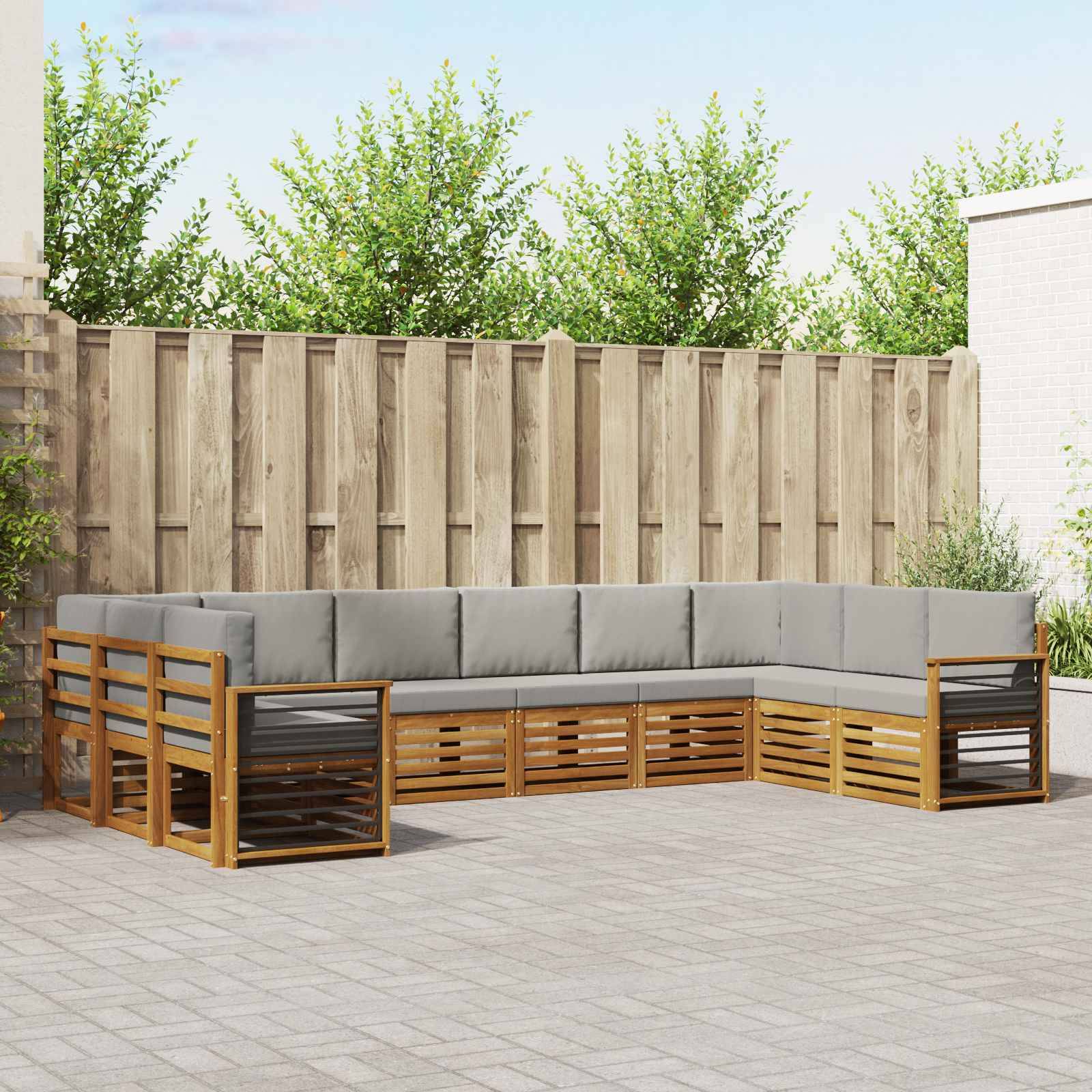 vidaXL Ecksofa Set 10 pcs Natürlich und Hellgrau Massivholz Akazie