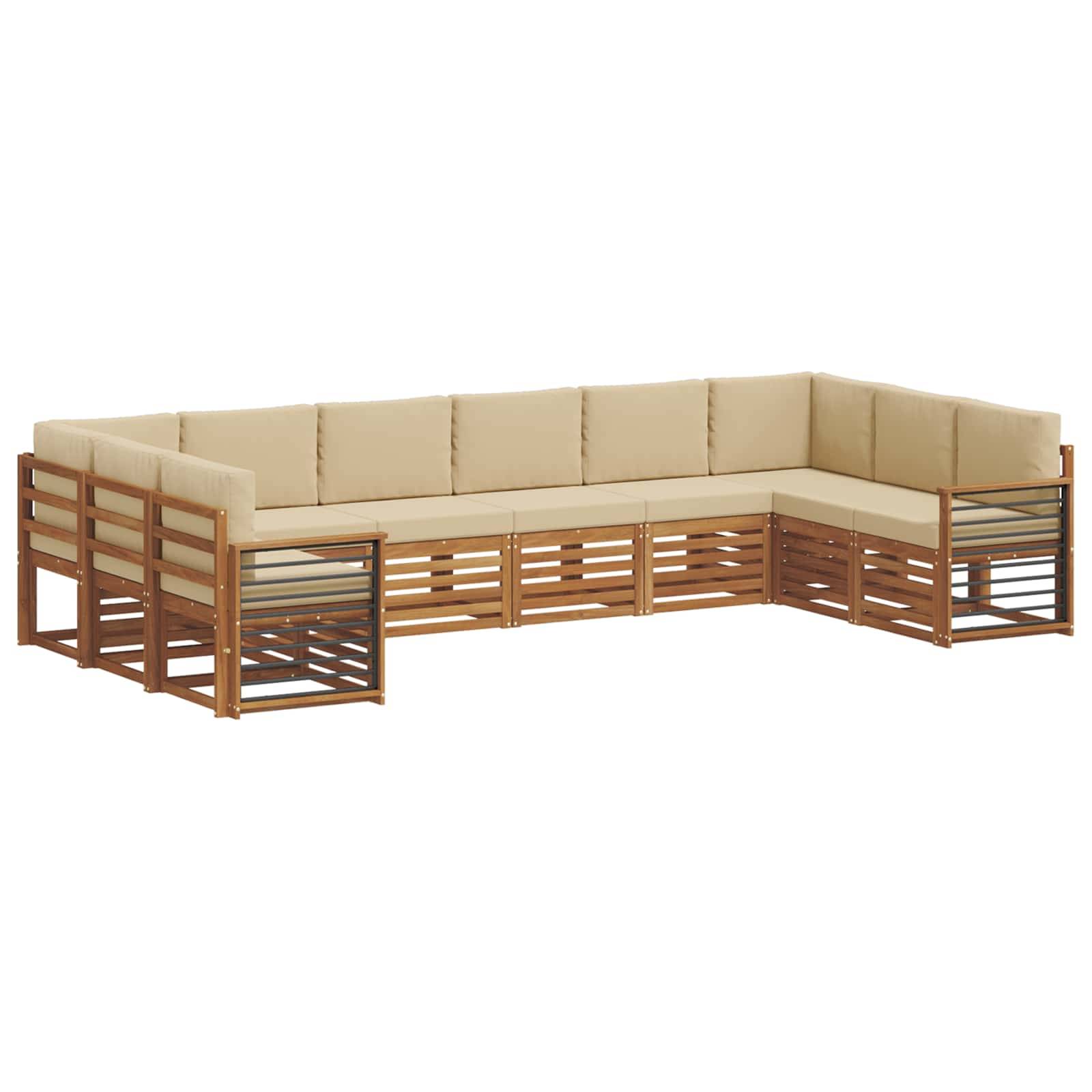 vidaXL Ecksofa Set mit Kissen 10 pcs Natur und Beige Massivholz Akazie