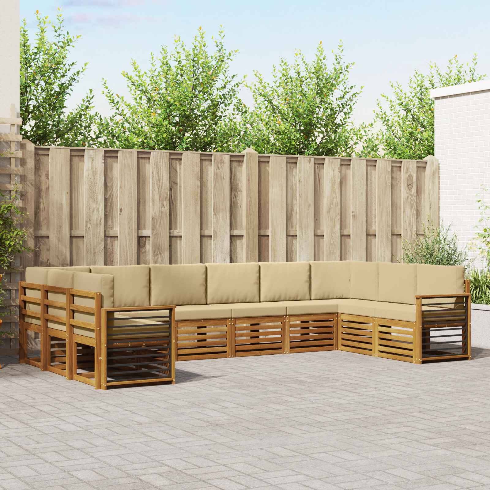 vidaXL Ecksofa Set mit Kissen 10 pcs Natur und Beige Massivholz Akazie