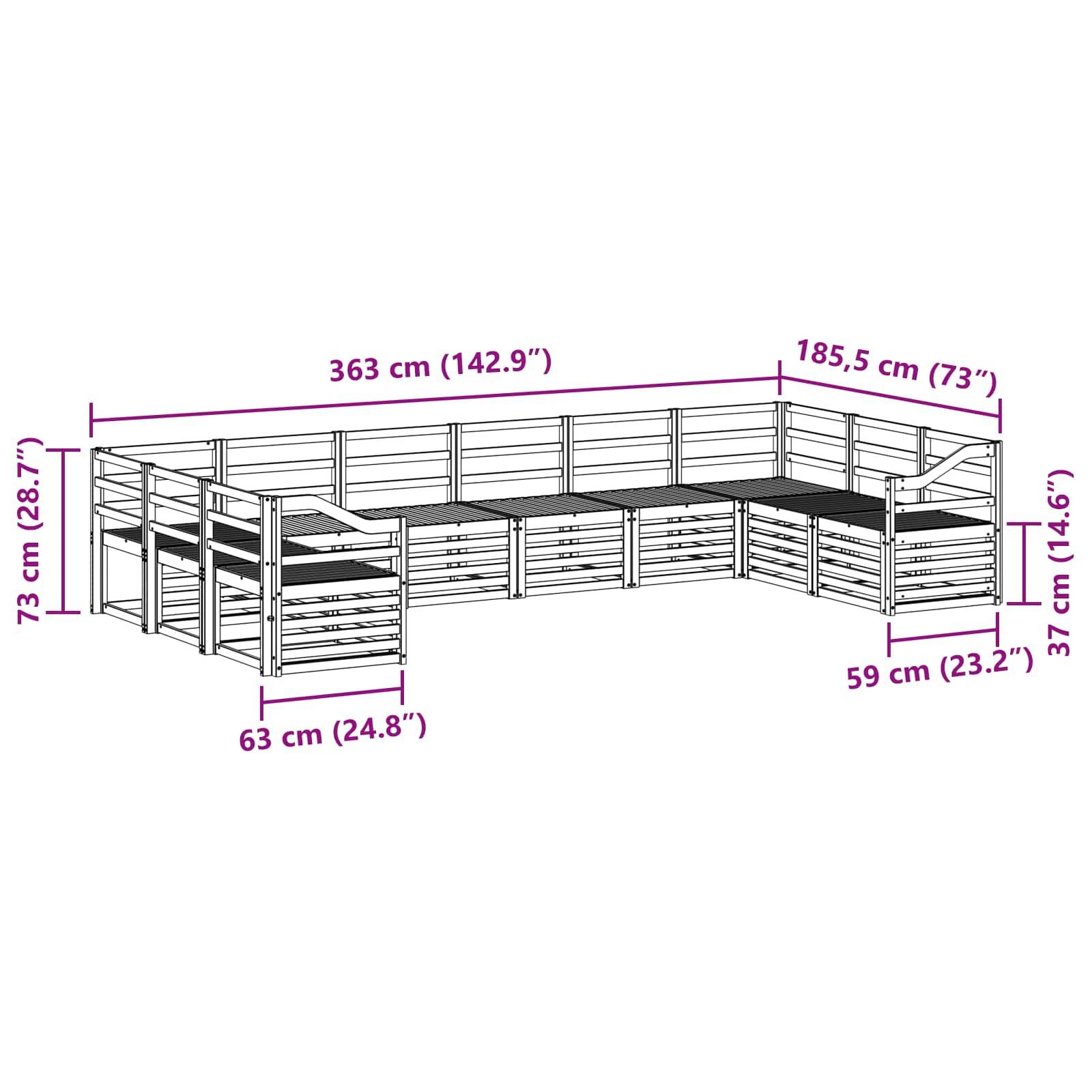 vidaXL Outdoor-Sofagarnitur 10 pcs Weiß 363 x 185,5 x 73 cm