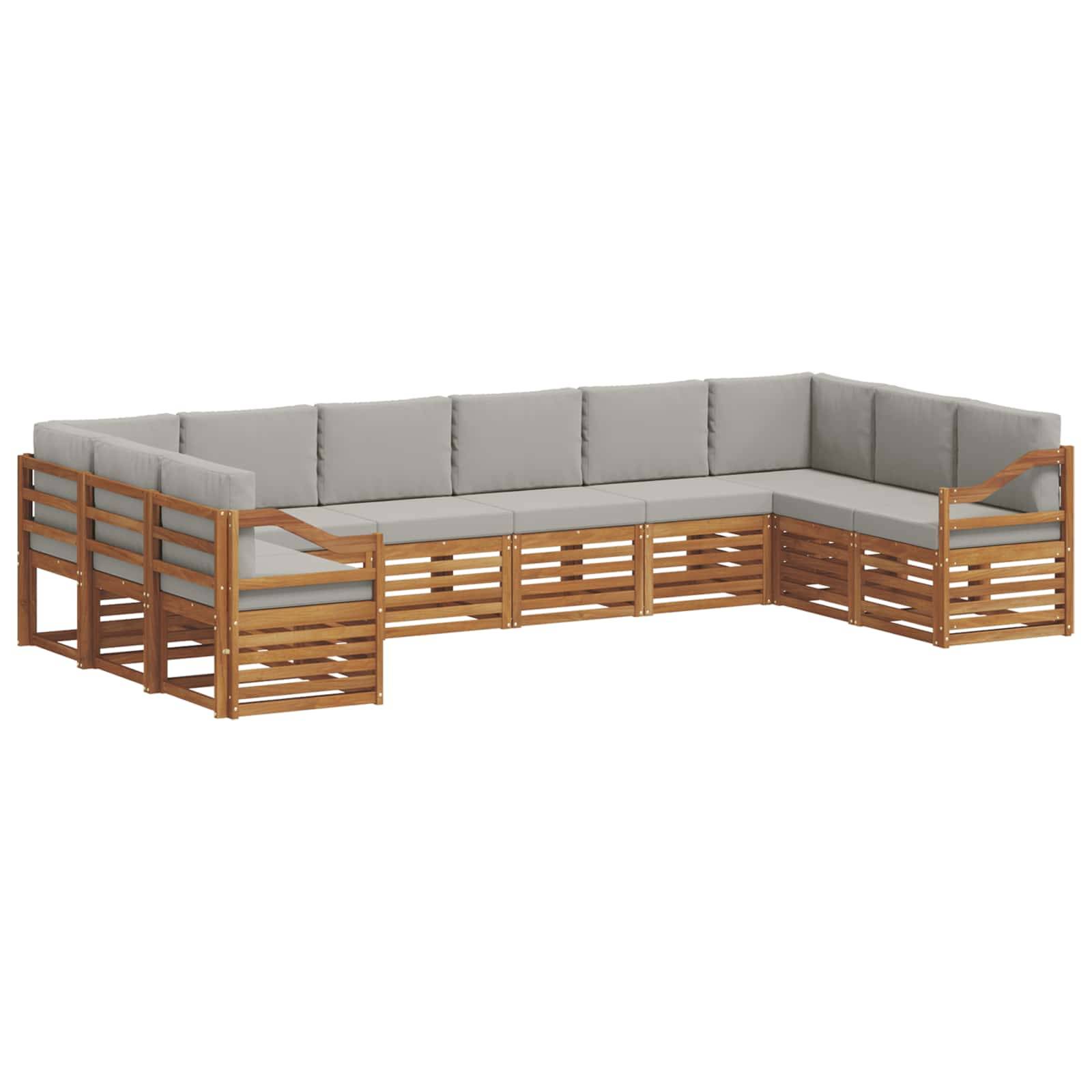vidaXL Ecksofa Set 10 pcs Natürlich und Hellgrau Massivholz Akazie