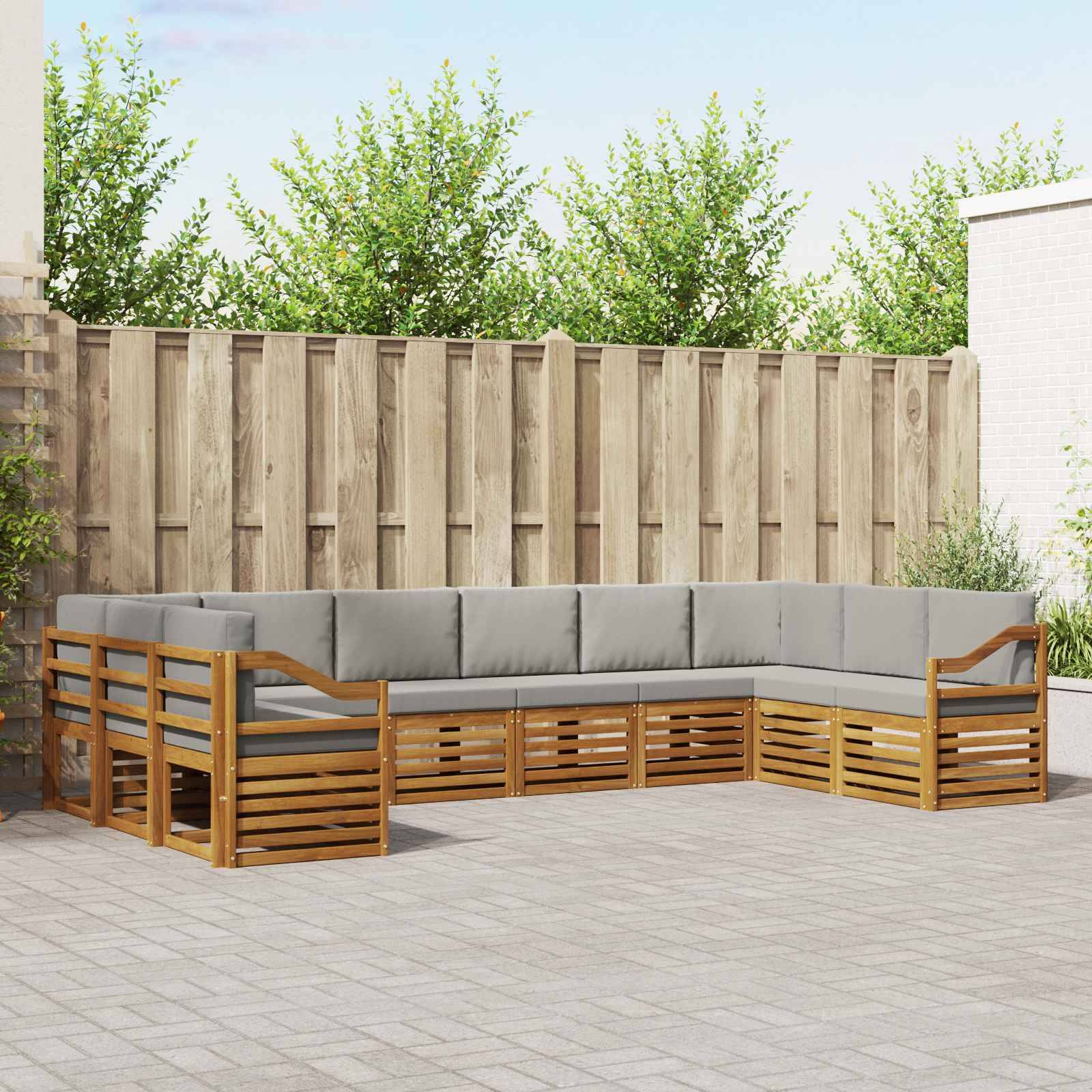 vidaXL Ecksofa Set 10 pcs Natürlich und Hellgrau Massivholz Akazie