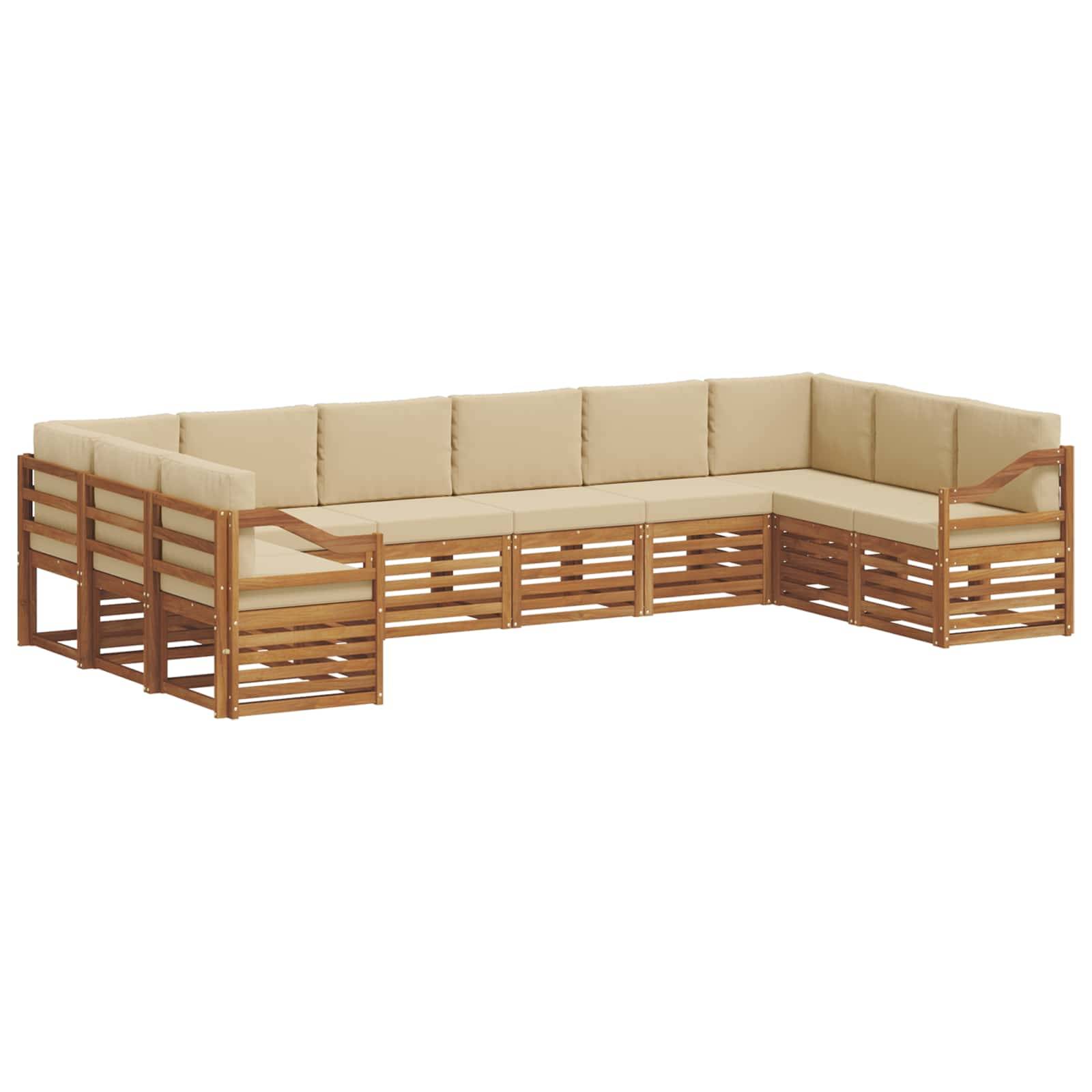vidaXL Ecksofa Set mit Kissen 10 pcs Natur und Beige Massivholz Akazie