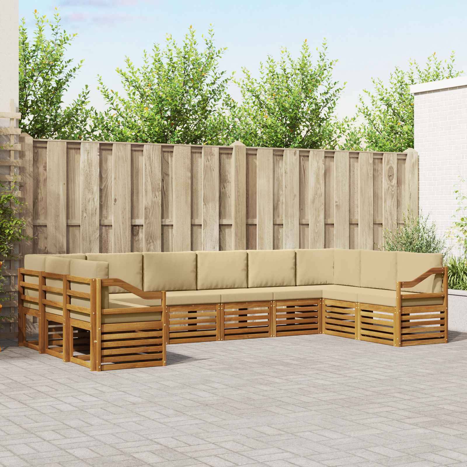 vidaXL Ecksofa Set mit Kissen 10 pcs Natur und Beige Massivholz Akazie