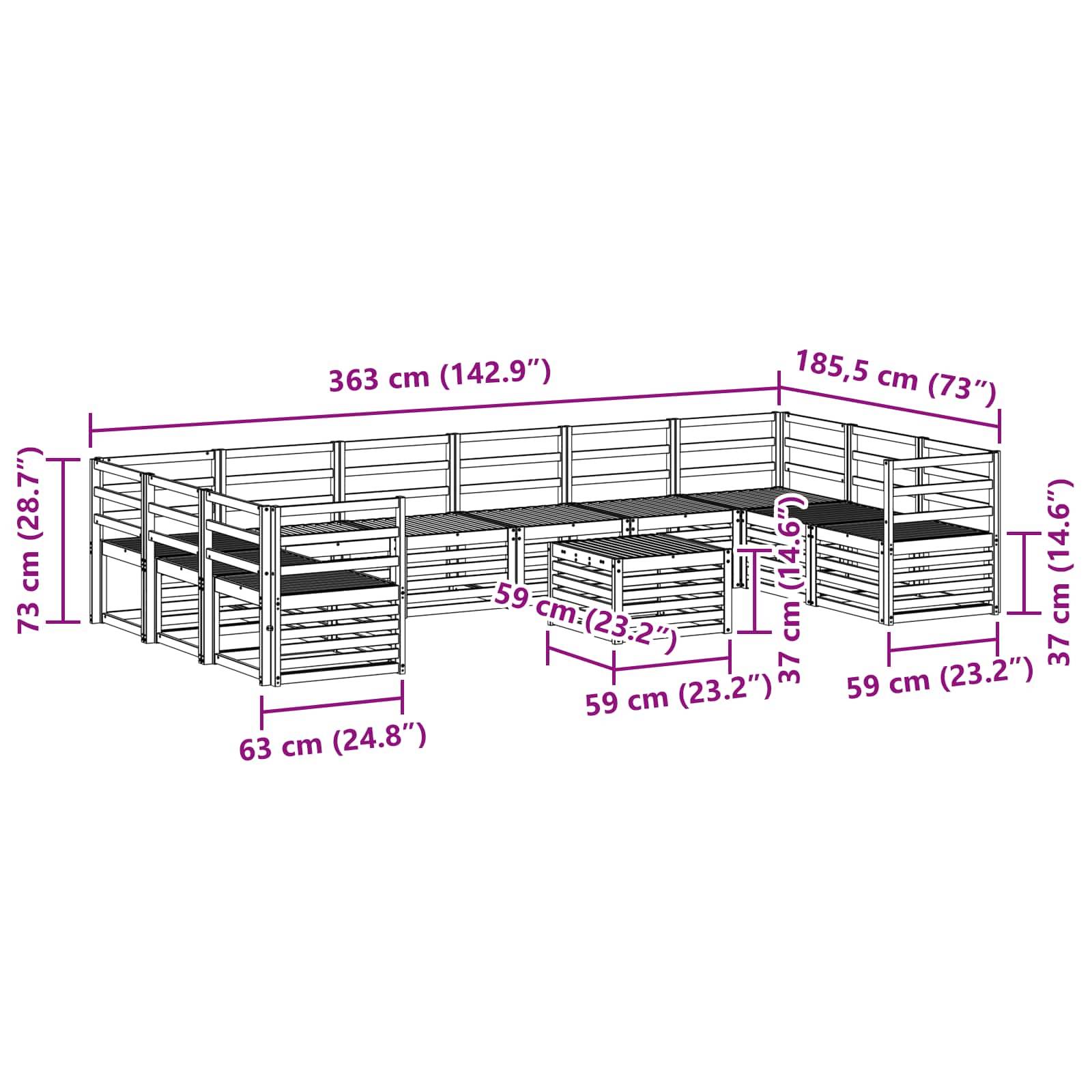 vidaXL Outdoor-Sofagarnitur 11 pcs Weiß 59 x 59 x 37 cm