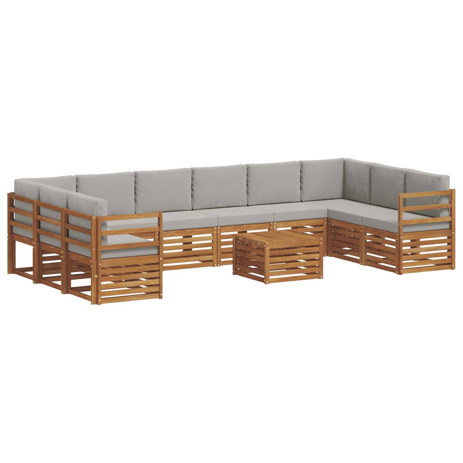 vidaXL Ecksofa Set 11 pcs Natürlich und Hellgrau Massivholz Akazie
