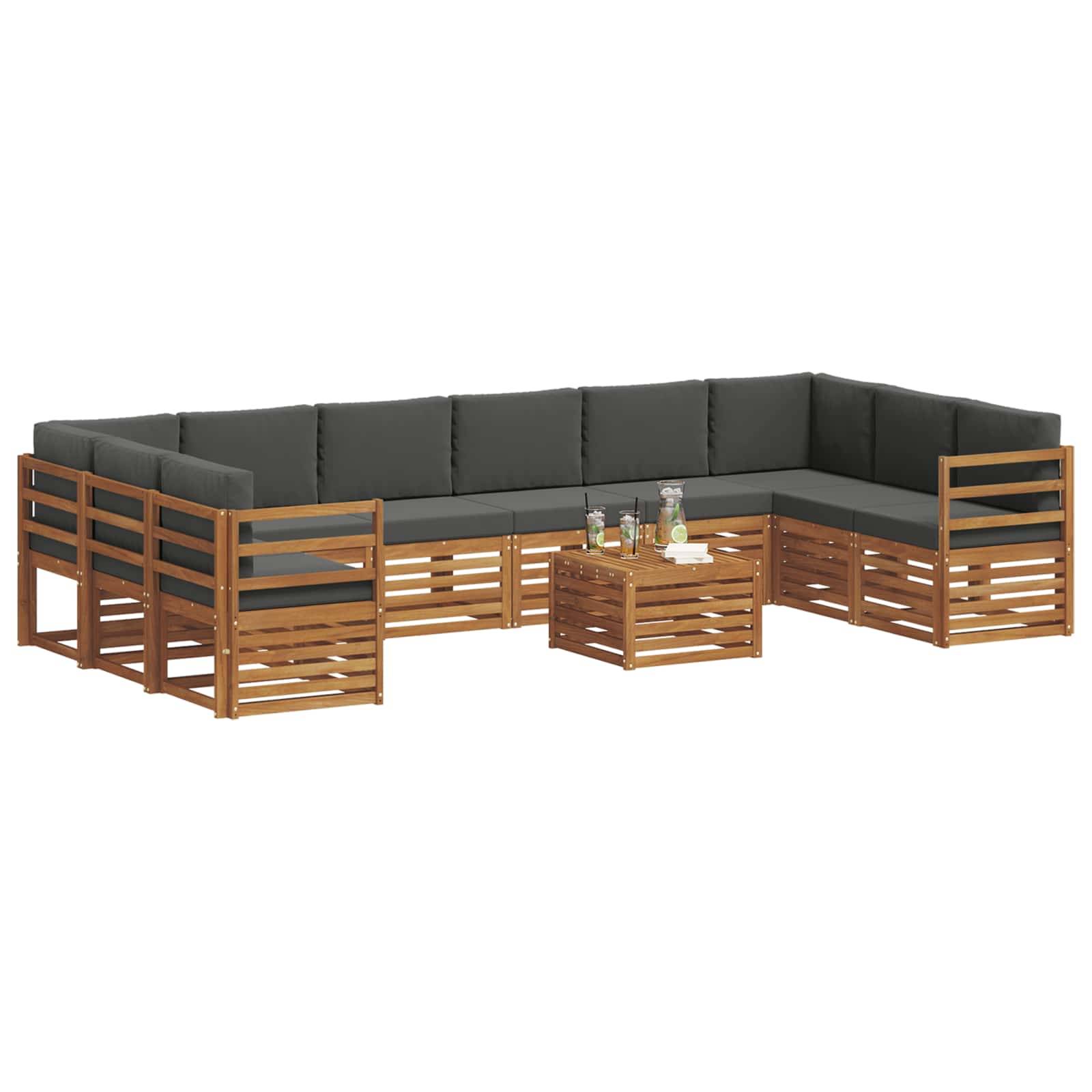 vidaXL Ecksofa Set 11 pcs Natur und Anthrazit Massivholz Akazie
