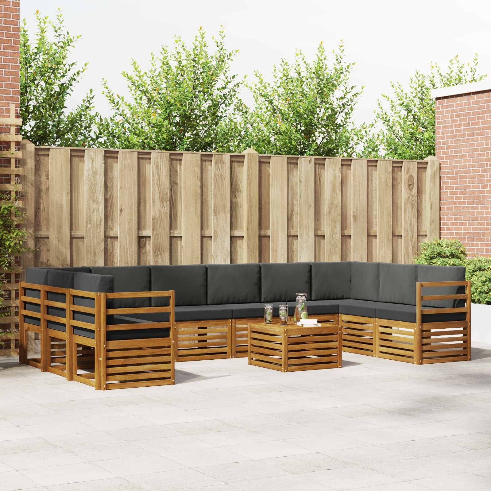 vidaXL Ecksofa Set 11 pcs Natur und Anthrazit Massivholz Akazie