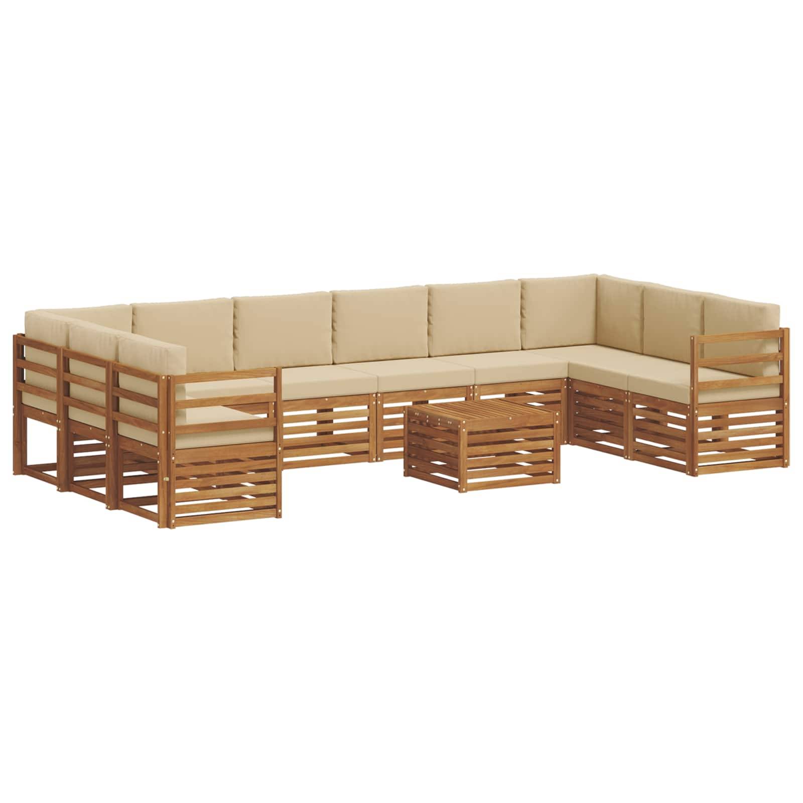vidaXL Ecksofa Set mit Kissen 11 pcs Natur und Beige Massivholz Akazie