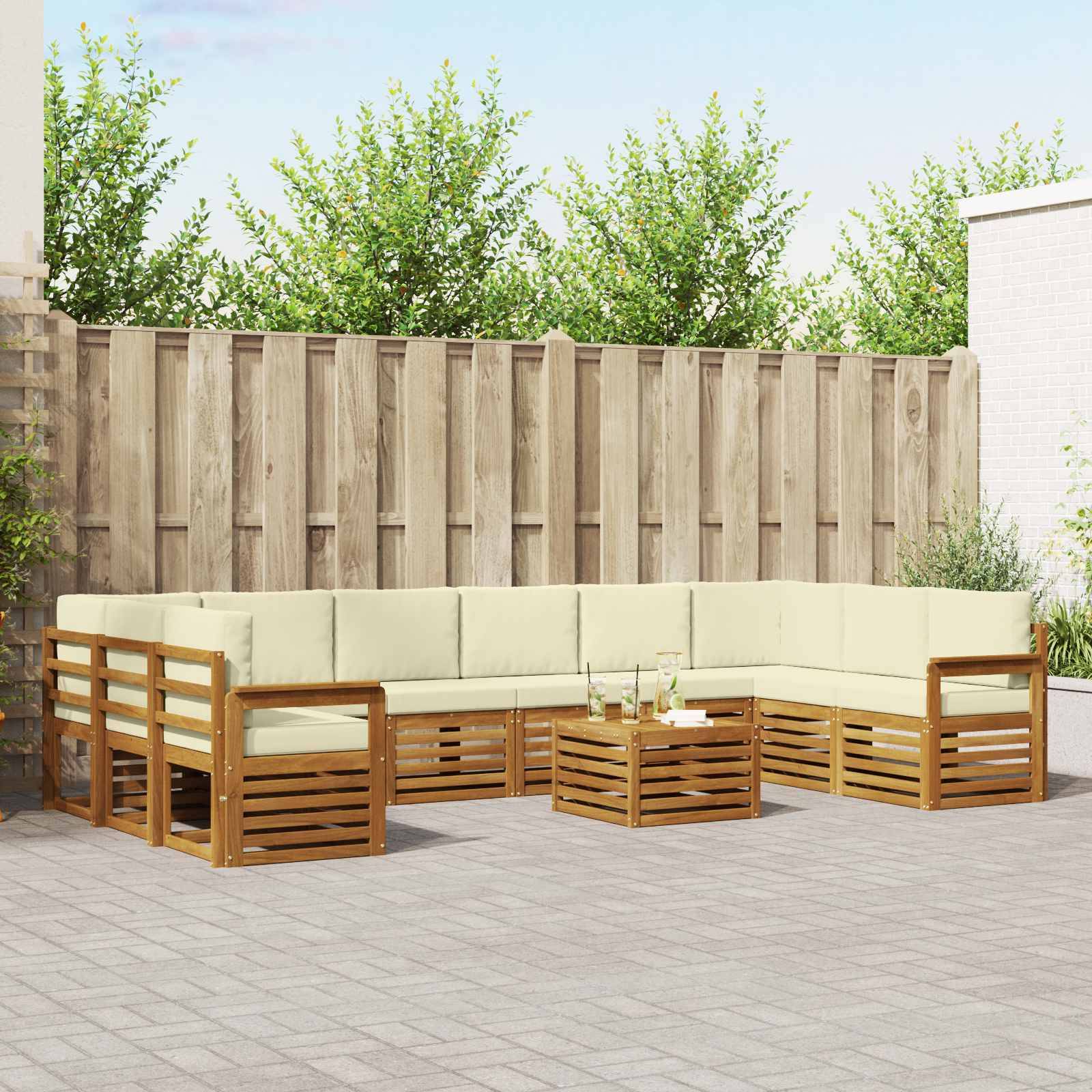 vidaXL Ecksofa Set mit Kissen 11 pcs Natur und Creme Massivholz Akazie