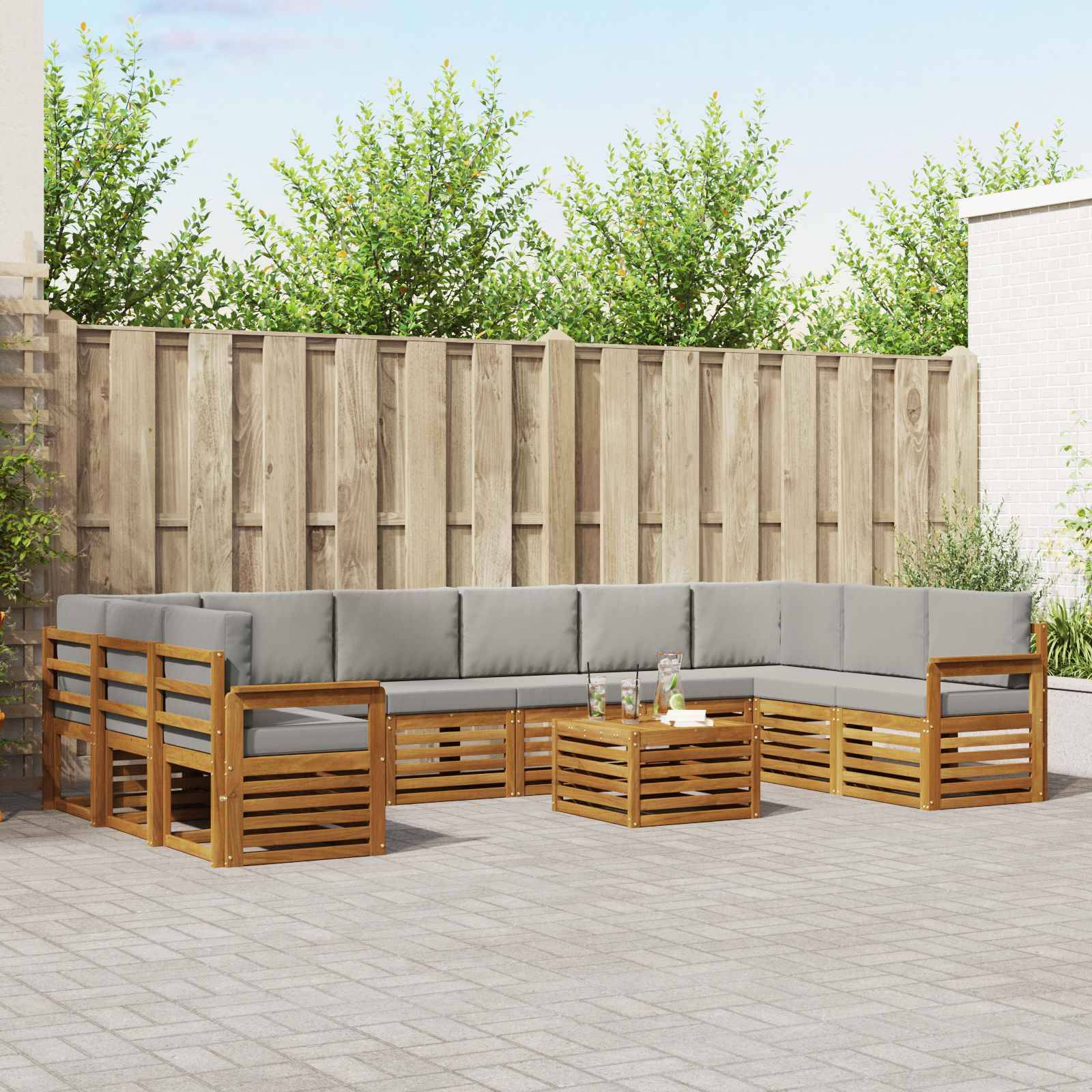 vidaXL Ecksofa Set 11 pcs Natürlich und Hellgrau Massivholz Akazie