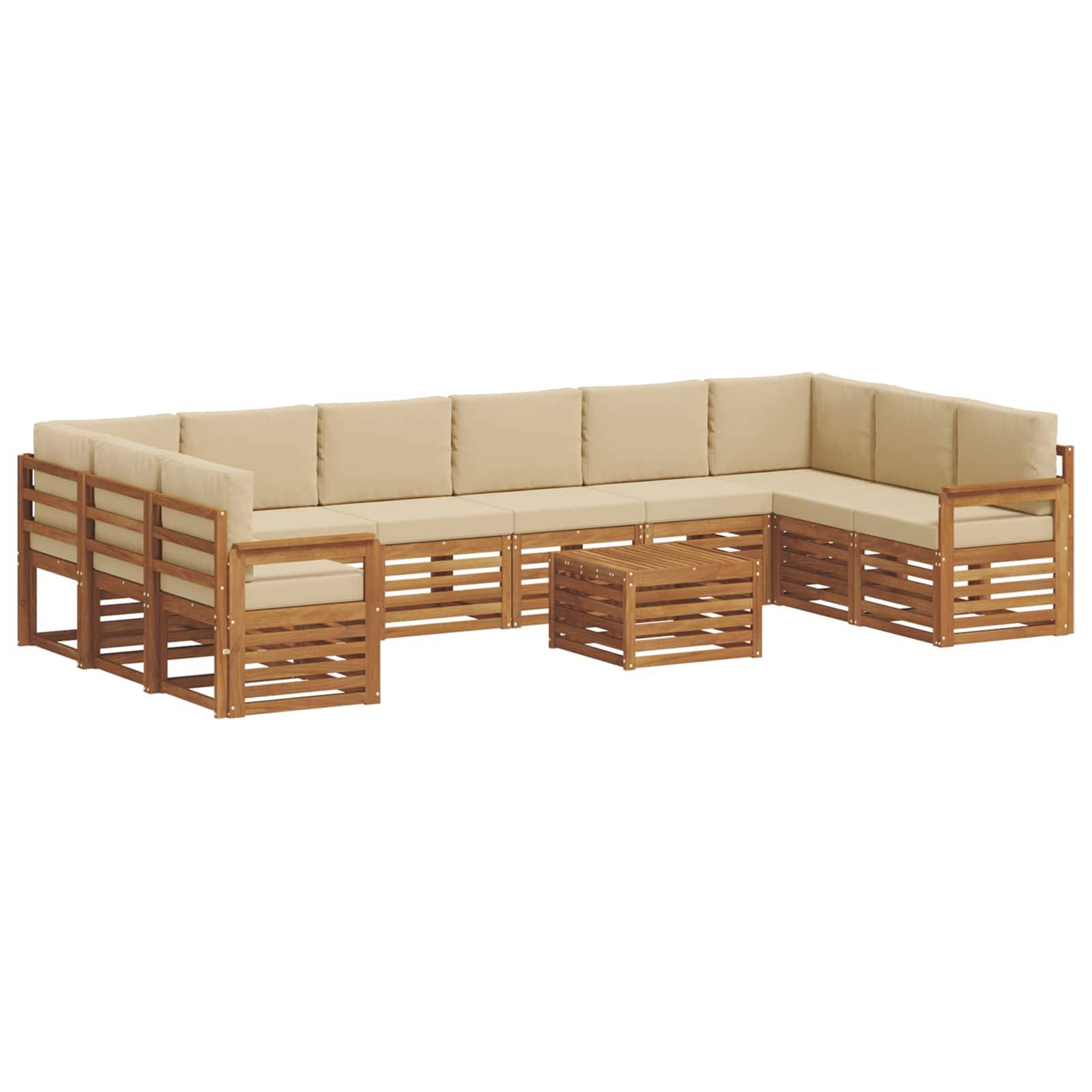 vidaXL Ecksofa Set mit Kissen 11 pcs Natur und Beige Massivholz Akazie