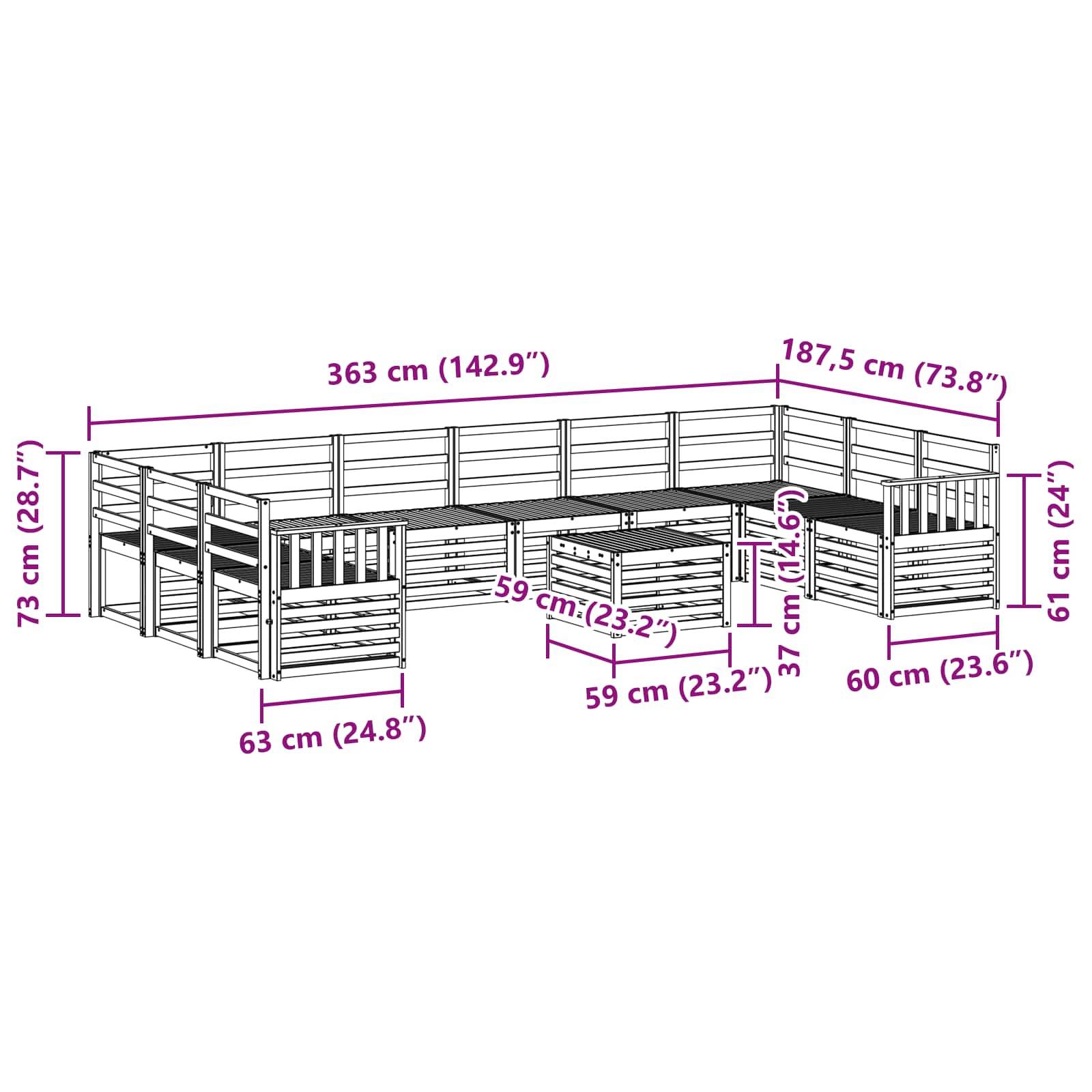 vidaXL Outdoor-Sofagarnitur 11 pcs Weiß 59 x 59 x 37 cm