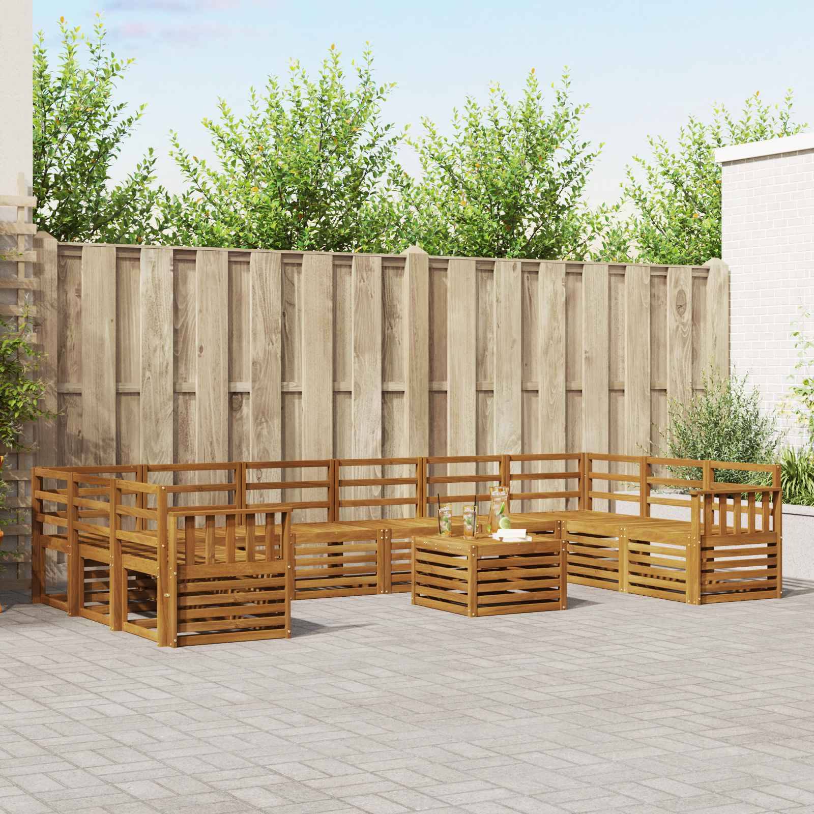 vidaXL Ecksofa Set 11 pcs Natur Massivholz Akazie