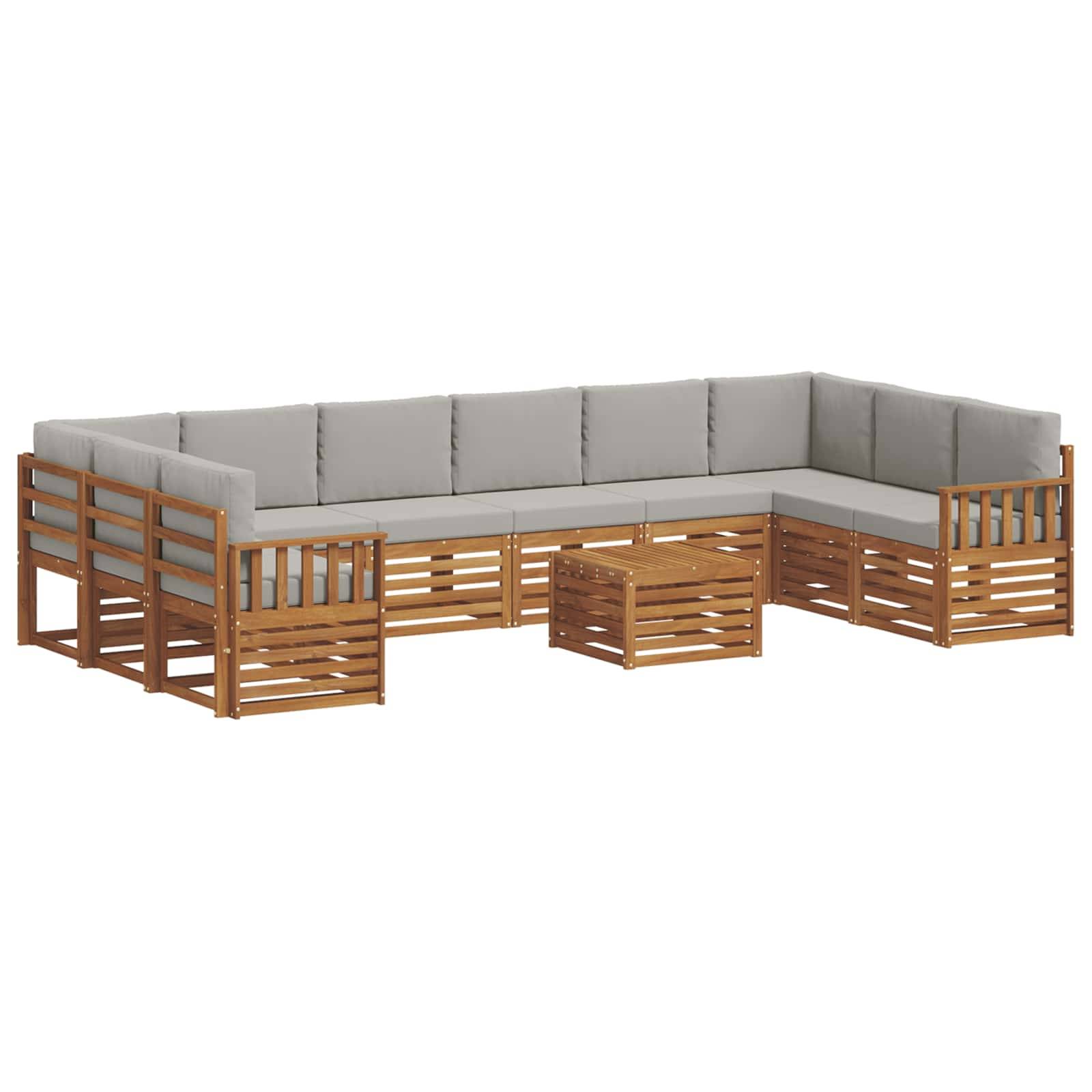 vidaXL Ecksofa Set 11 pcs Natürlich und Hellgrau Massivholz Akazie