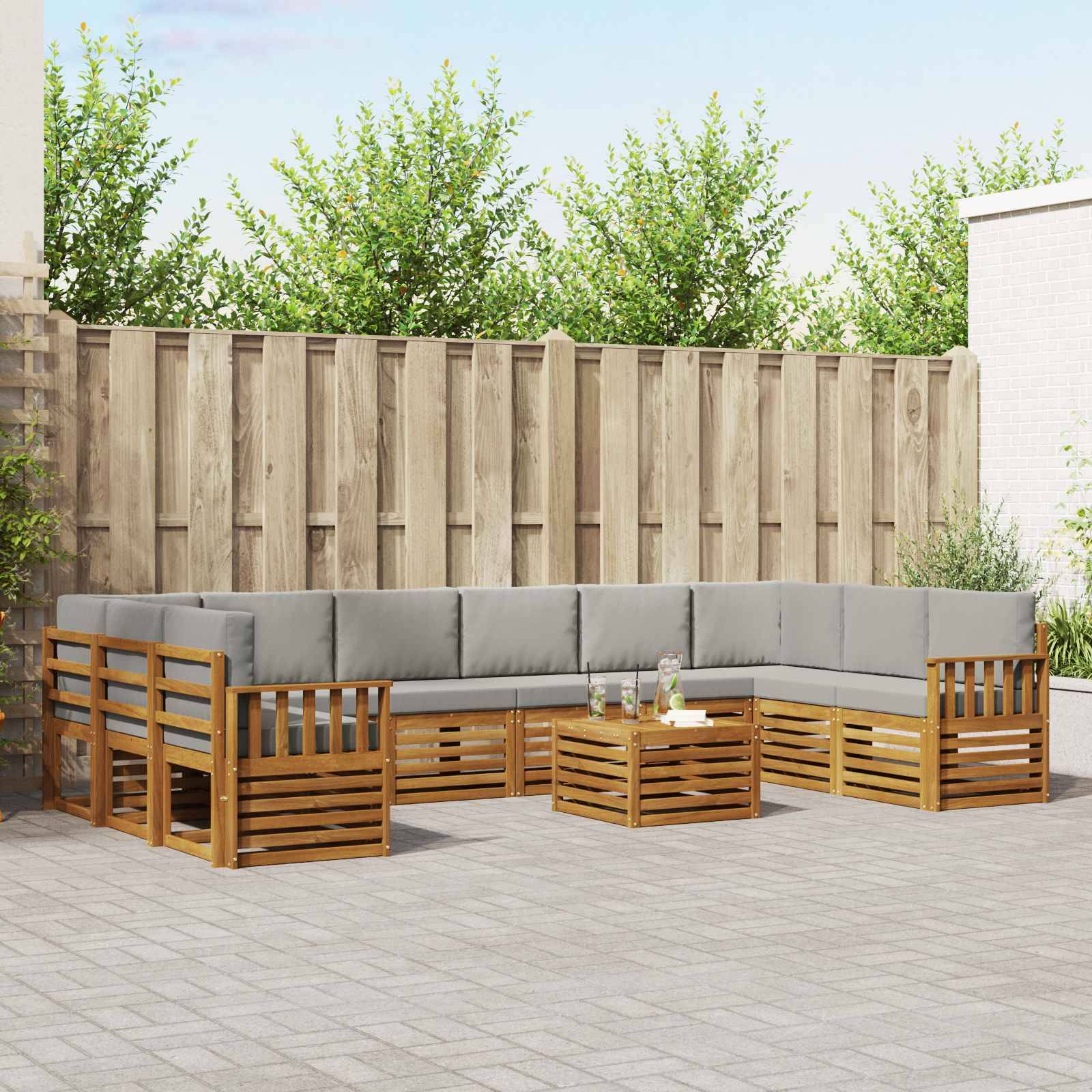 vidaXL Ecksofa Set 11 pcs Natürlich und Hellgrau Massivholz Akazie