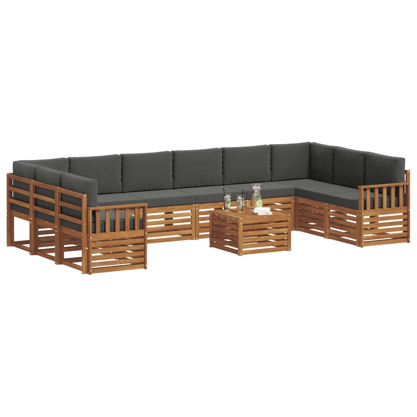 vidaXL Ecksofa Set 11 pcs Natur und Anthrazit Massivholz Akazie