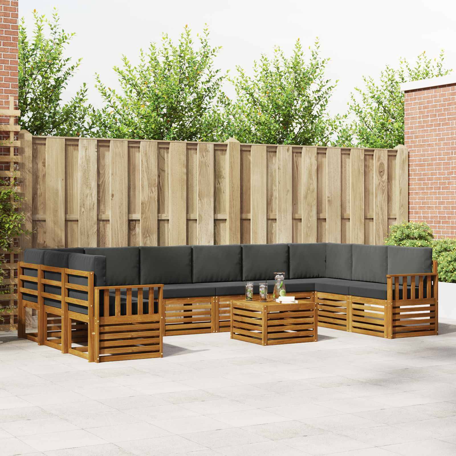 vidaXL Ecksofa Set 11 pcs Natur und Anthrazit Massivholz Akazie