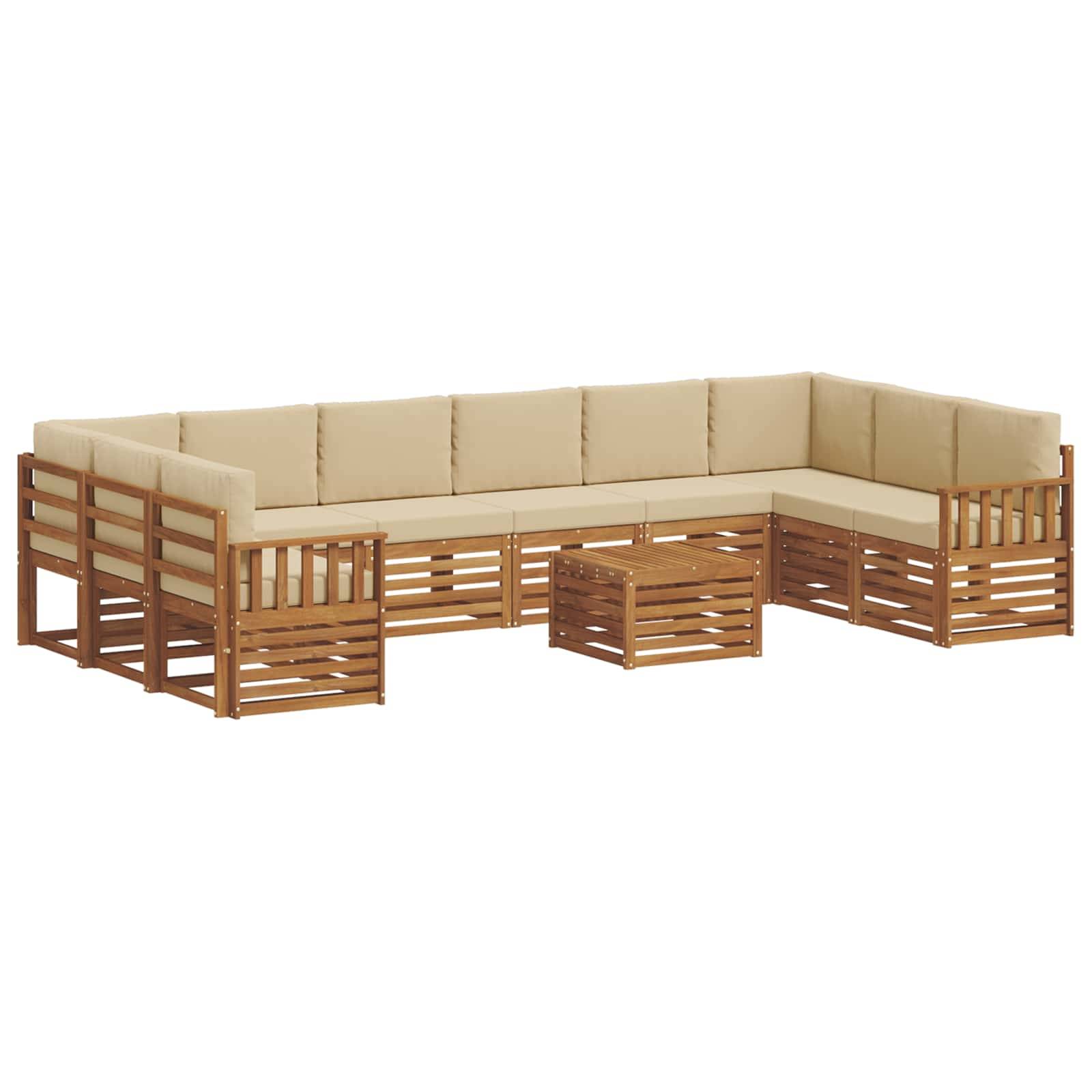 vidaXL Ecksofa Set mit Kissen 11 pcs Natur und Beige Massivholz Akazie