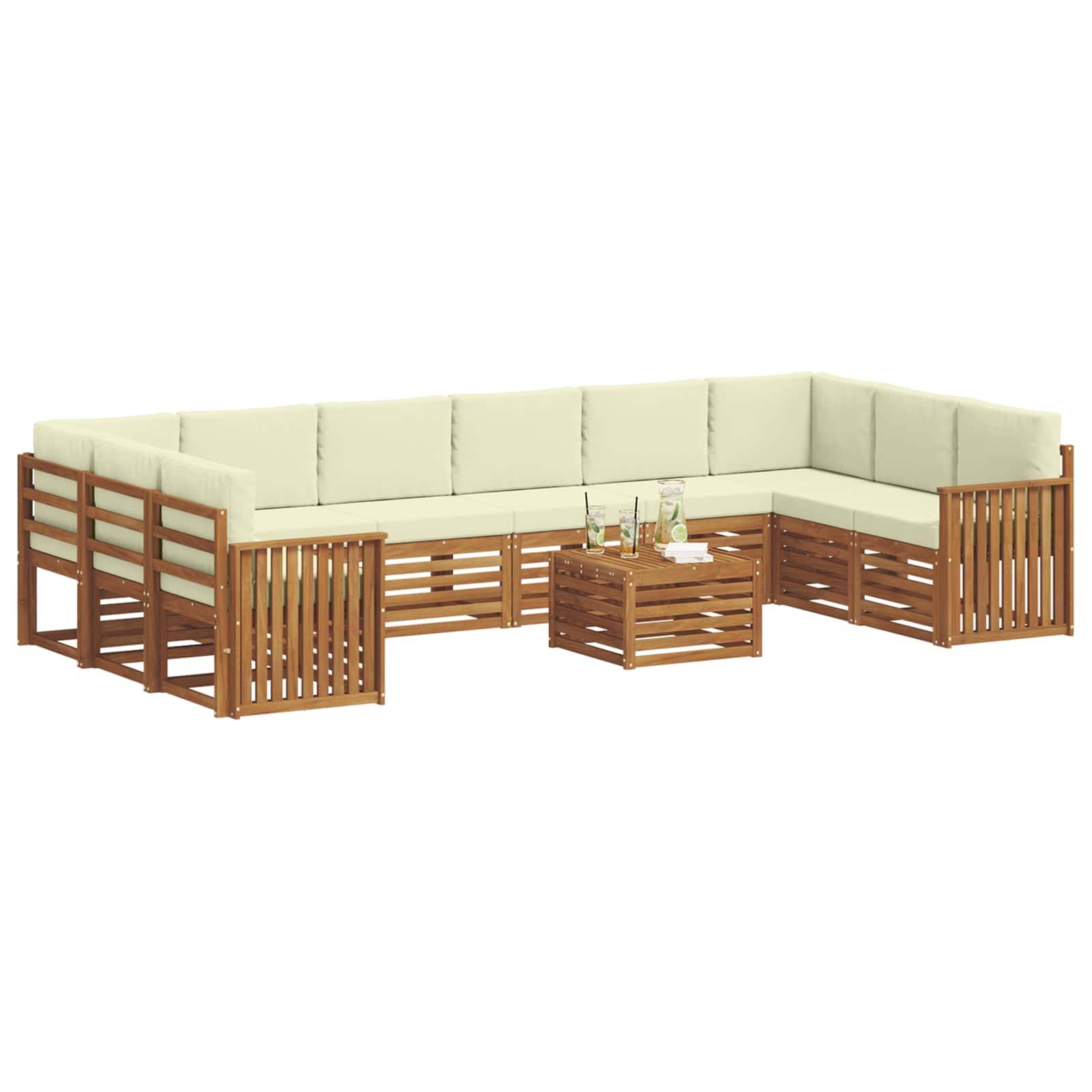 vidaXL Ecksofa Set mit Kissen 11 pcs Natur und Creme Massivholz Akazie