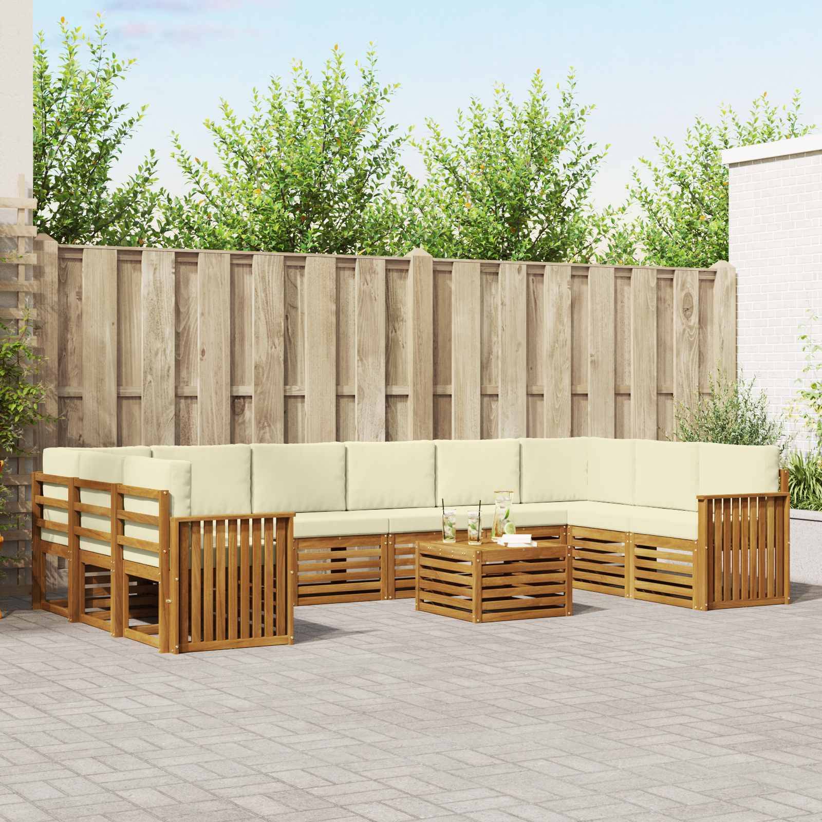 vidaXL Ecksofa Set mit Kissen 11 pcs Natur und Creme Massivholz Akazie