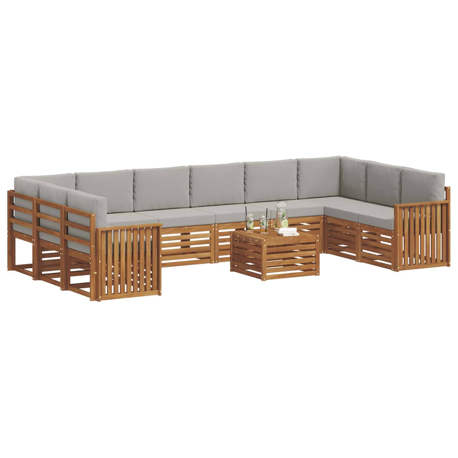 vidaXL Ecksofa Set 11 pcs Natürlich und Hellgrau Massivholz Akazie