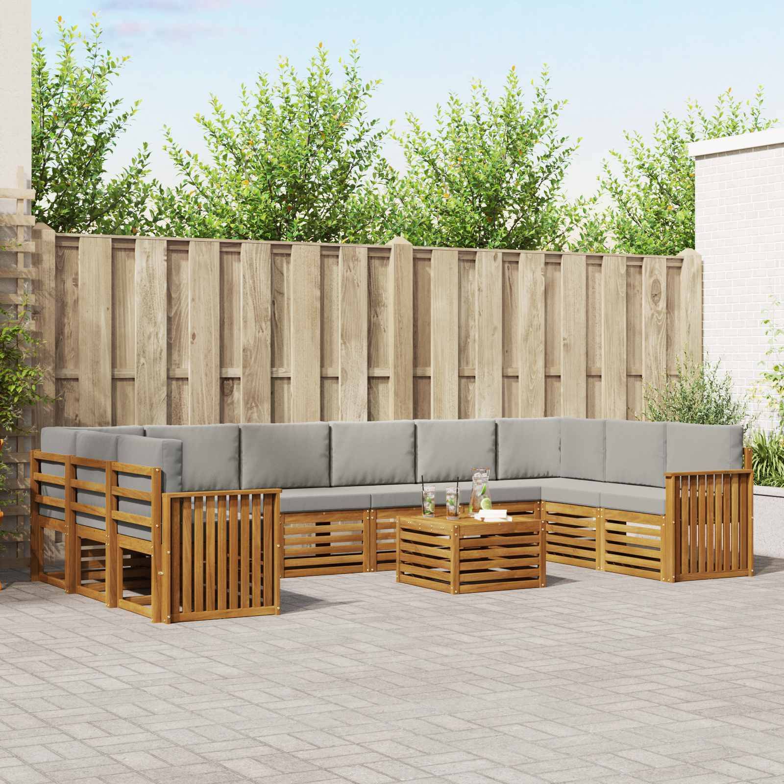 vidaXL Ecksofa Set 11 pcs Natürlich und Hellgrau Massivholz Akazie