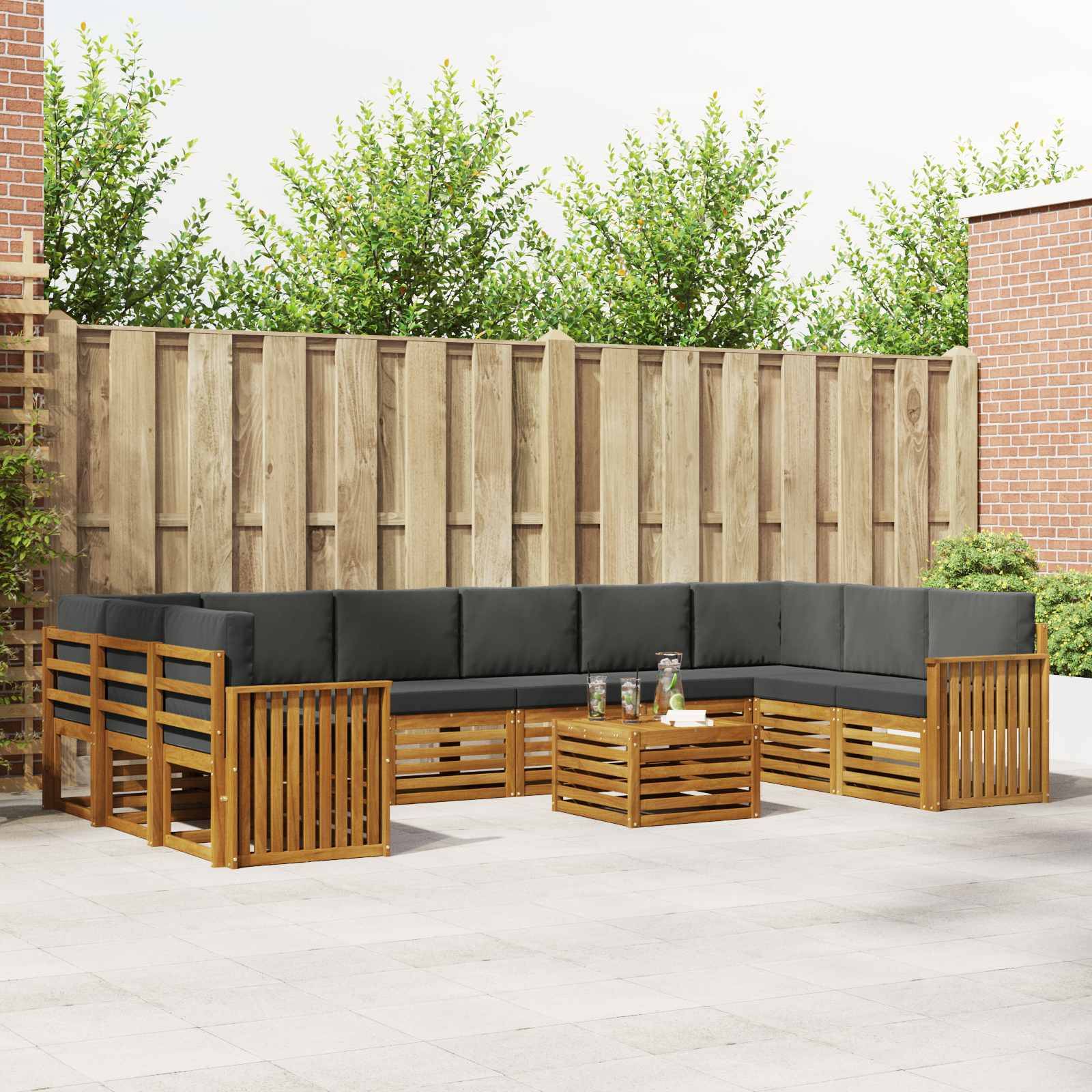 vidaXL Ecksofa Set 11 pcs Natur und Anthrazit Massivholz Akazie