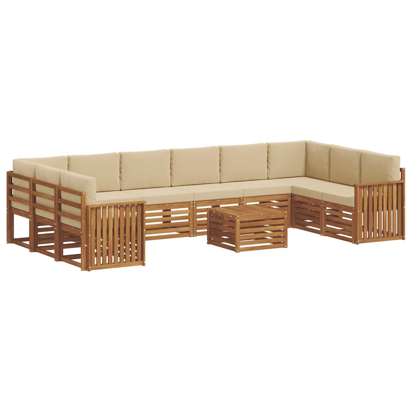vidaXL Ecksofa Set mit Kissen 11 pcs Natur und Beige Massivholz Akazie