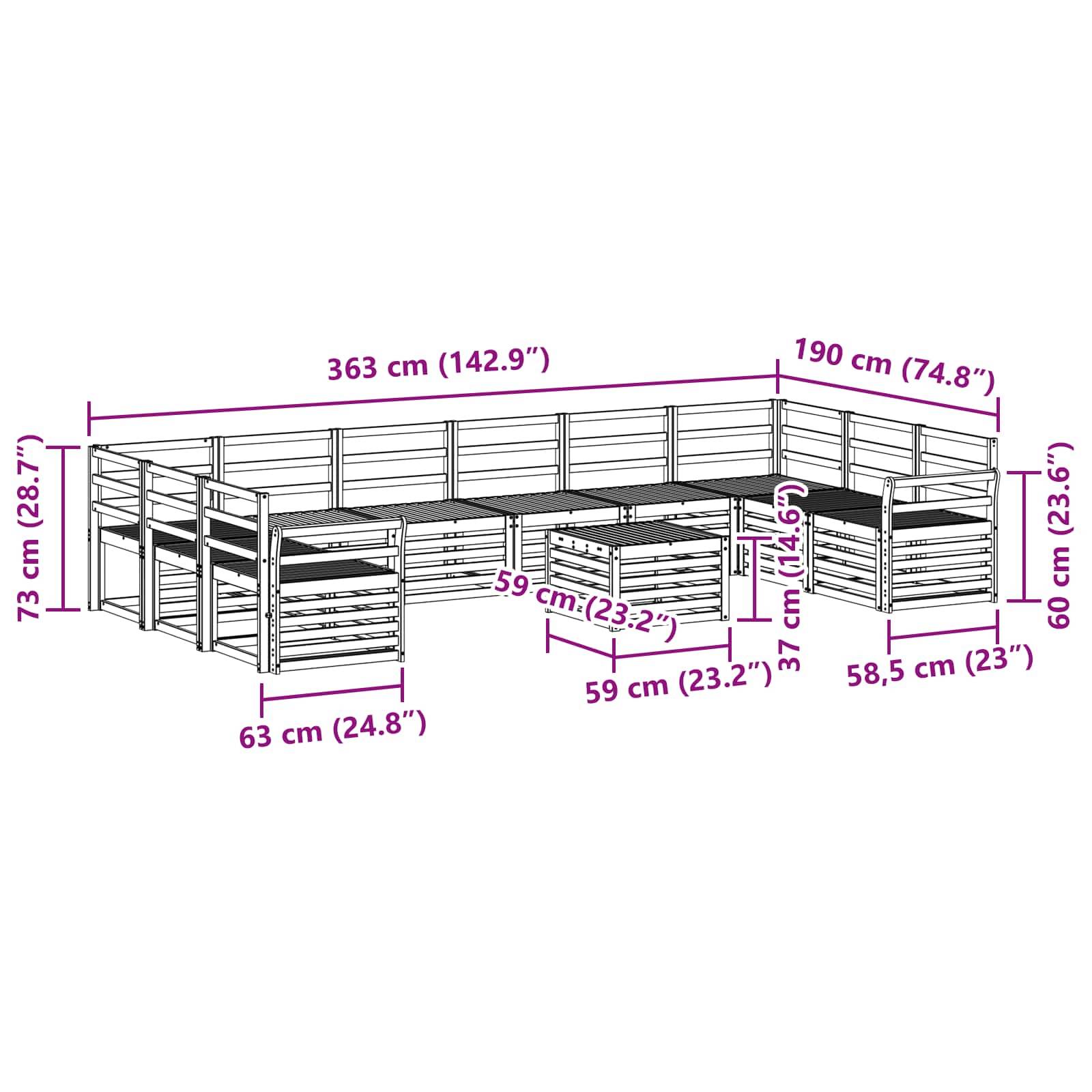 vidaXL Ecksofa Set 11 pcs Natur Massivholz Akazie