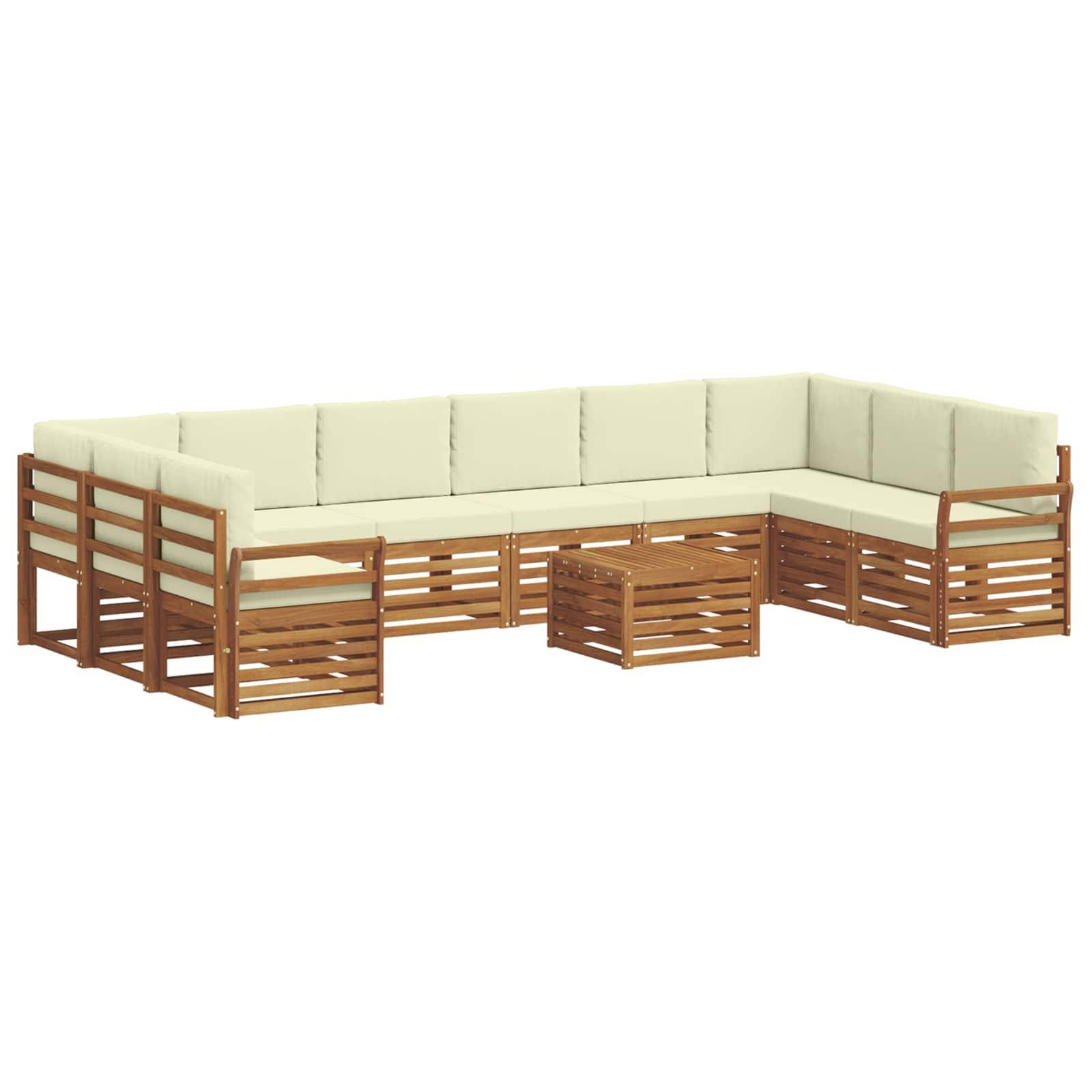 vidaXL Ecksofa Set mit Kissen 11 pcs Natur und Creme Massivholz Akazie