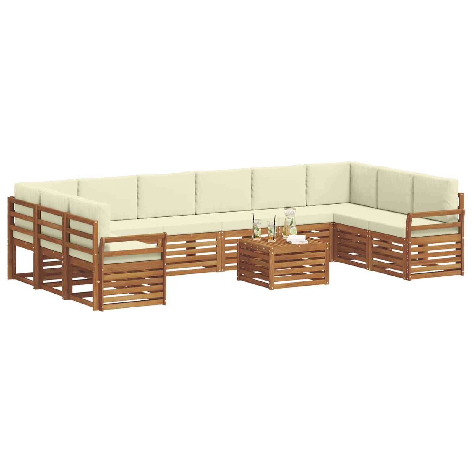 vidaXL Ecksofa Set mit Kissen 11 pcs Natur und Creme Massivholz Akazie