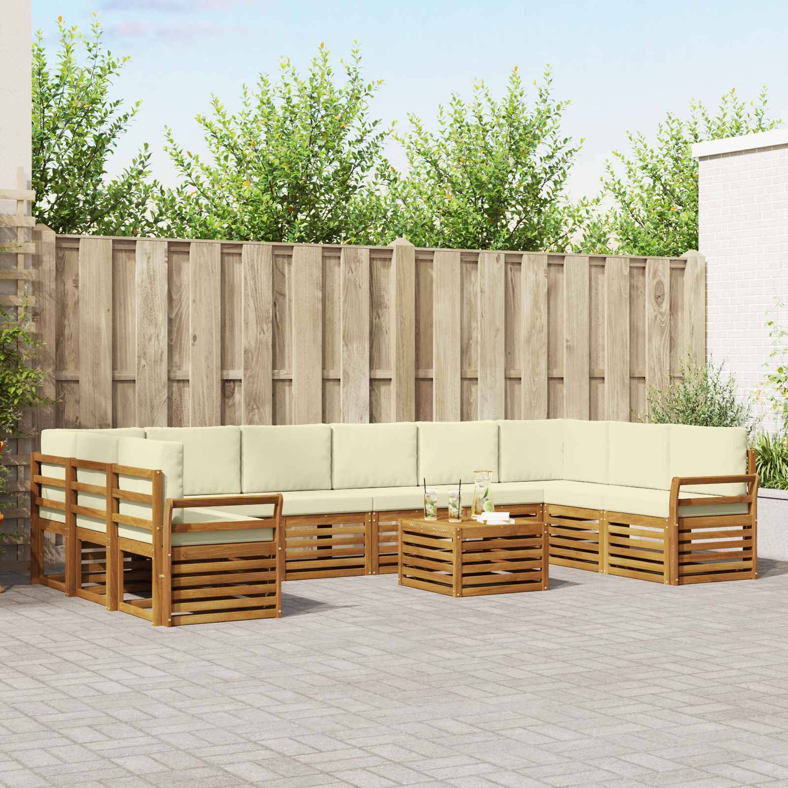 vidaXL Ecksofa Set mit Kissen 11 pcs Natur und Creme Massivholz Akazie