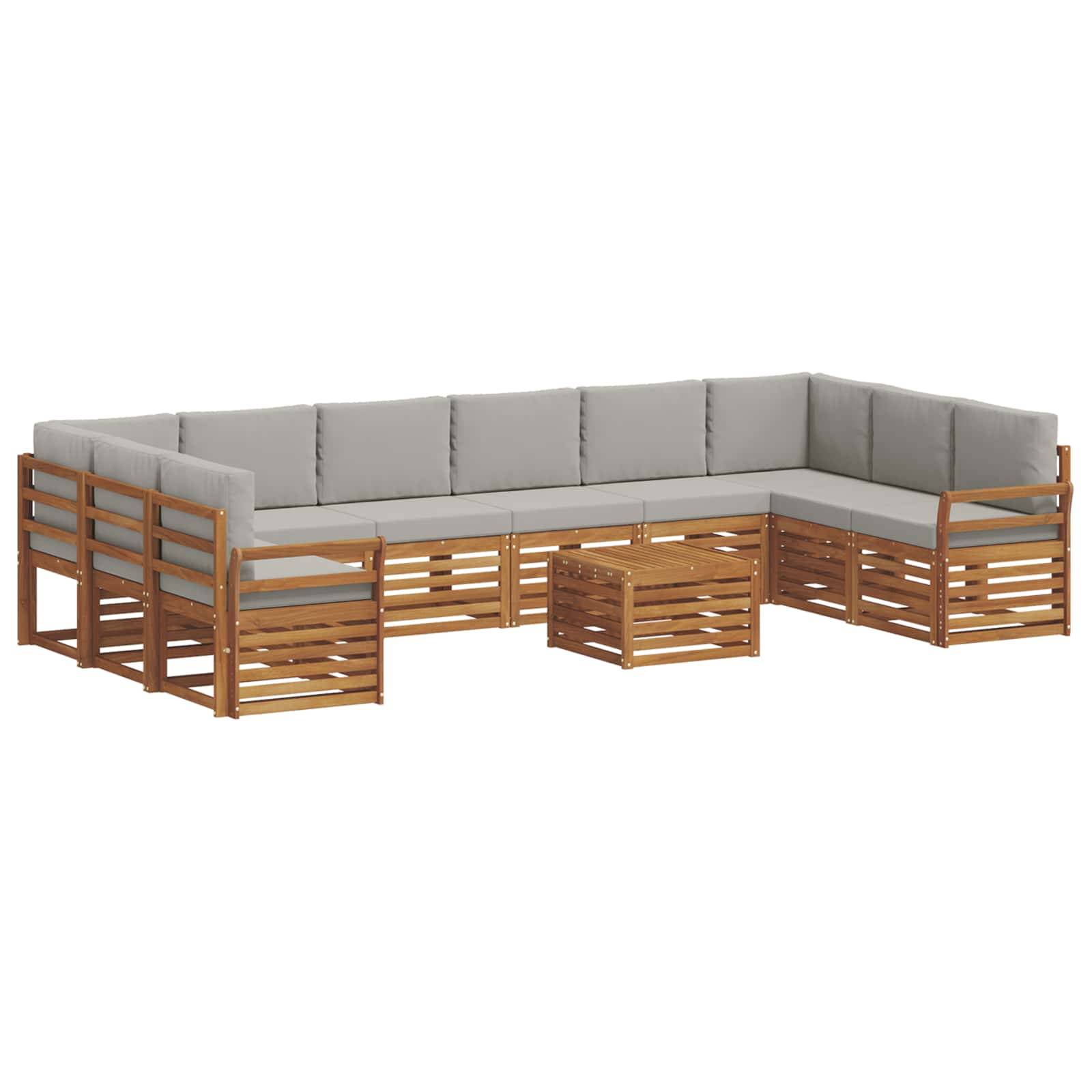 vidaXL Ecksofa Set 11 pcs Natürlich und Hellgrau Massivholz Akazie