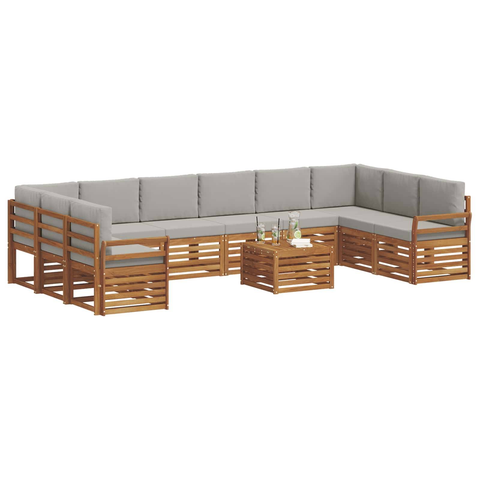 vidaXL Ecksofa Set 11 pcs Natürlich und Hellgrau Massivholz Akazie