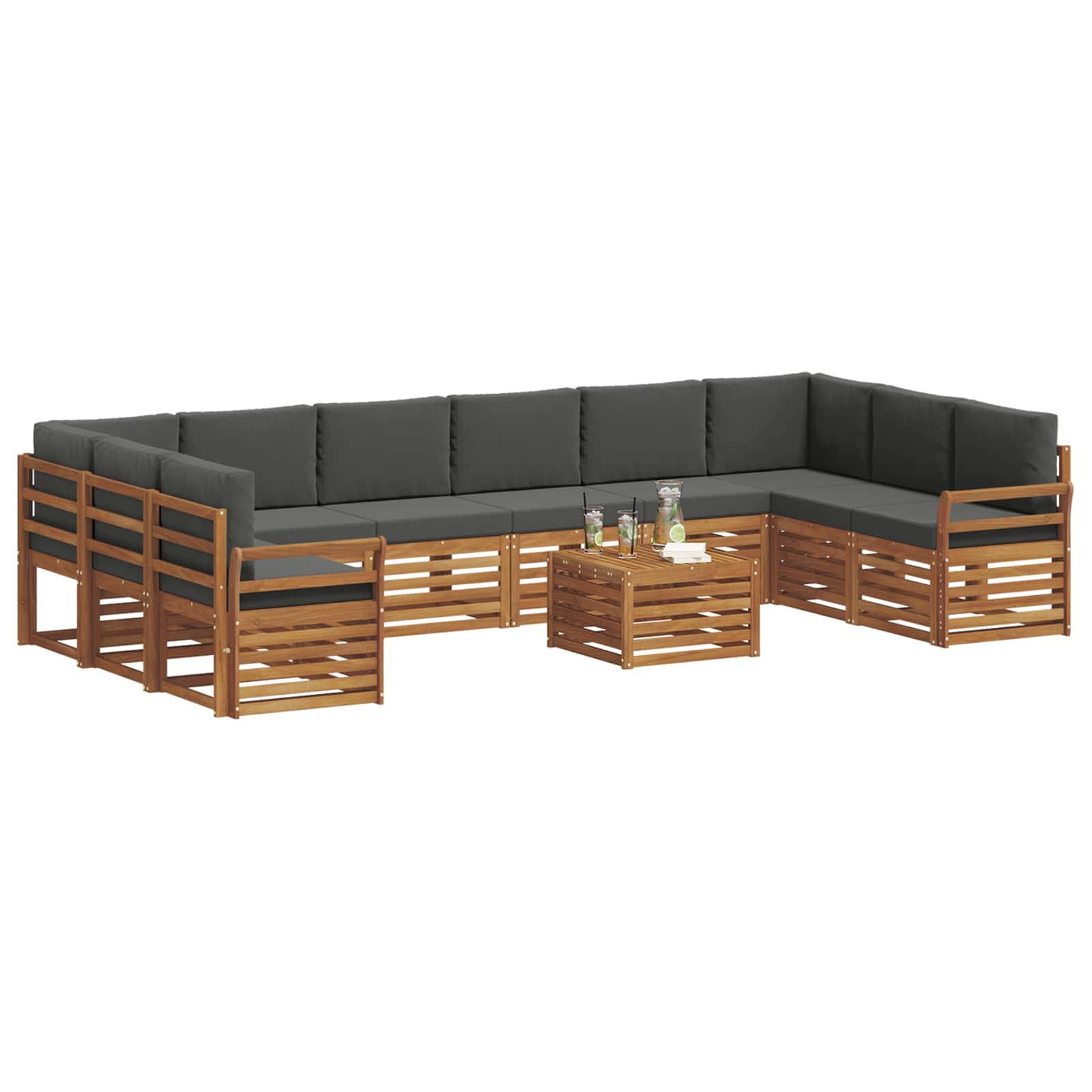 vidaXL Ecksofa Set 11 pcs Natur und Anthrazit Massivholz Akazie