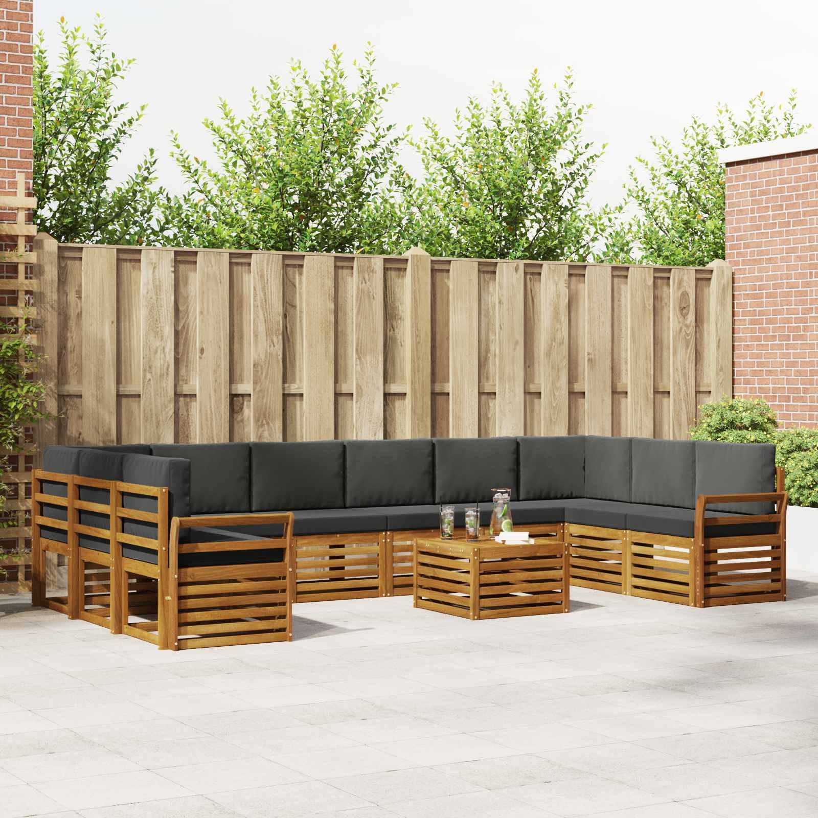 vidaXL Ecksofa Set 11 pcs Natur und Anthrazit Massivholz Akazie