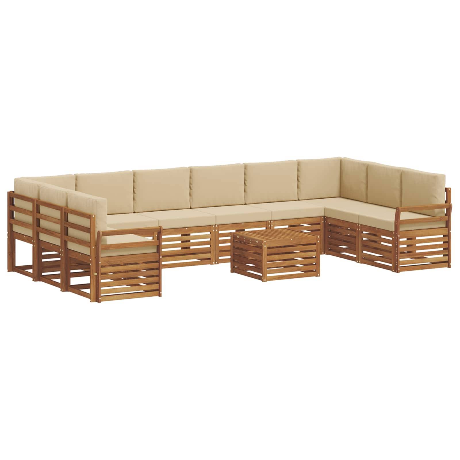 vidaXL Ecksofa Set mit Kissen 11 pcs Natur und Beige Massivholz Akazie
