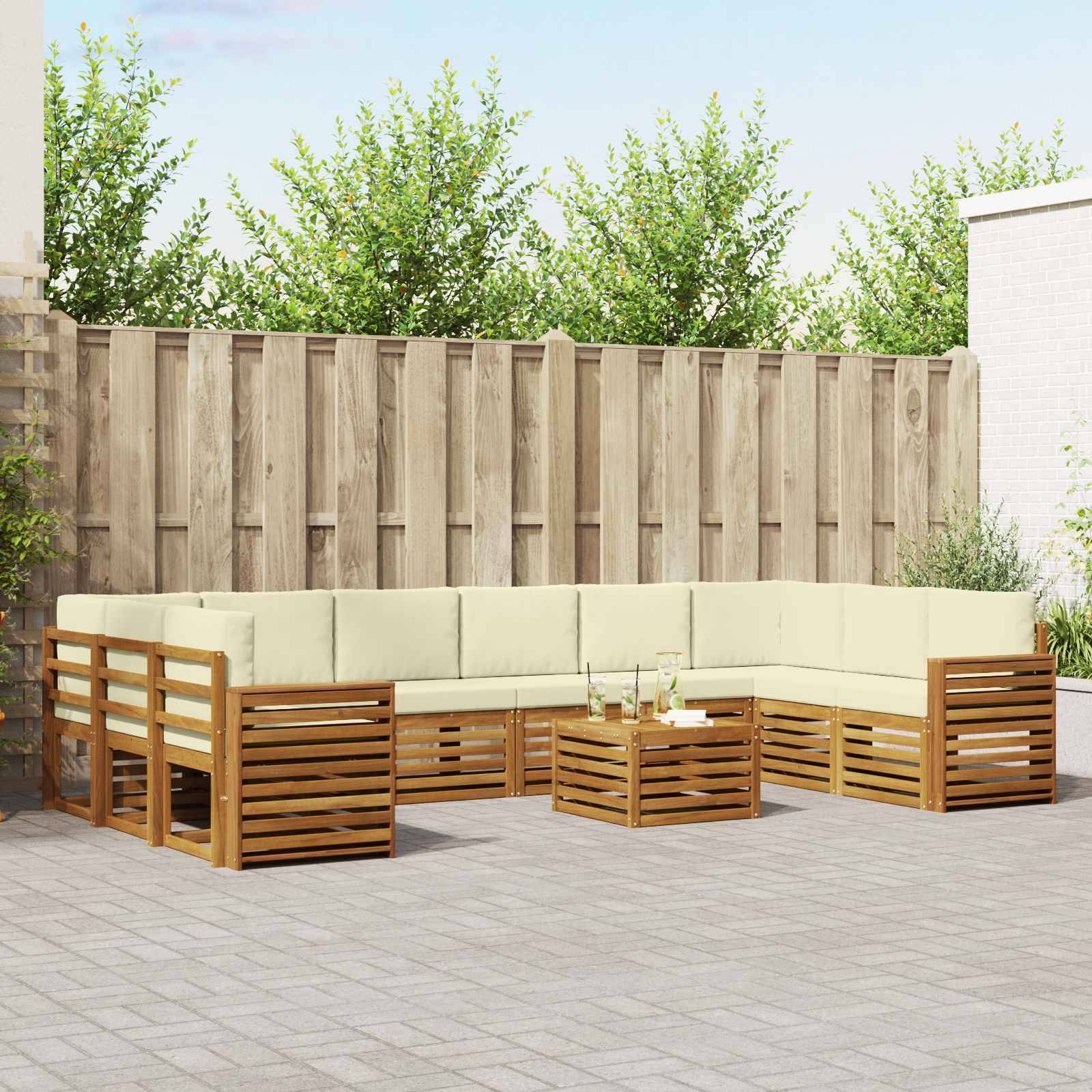 vidaXL Ecksofa Set mit Kissen 11 pcs Natur und Creme Massivholz Akazie