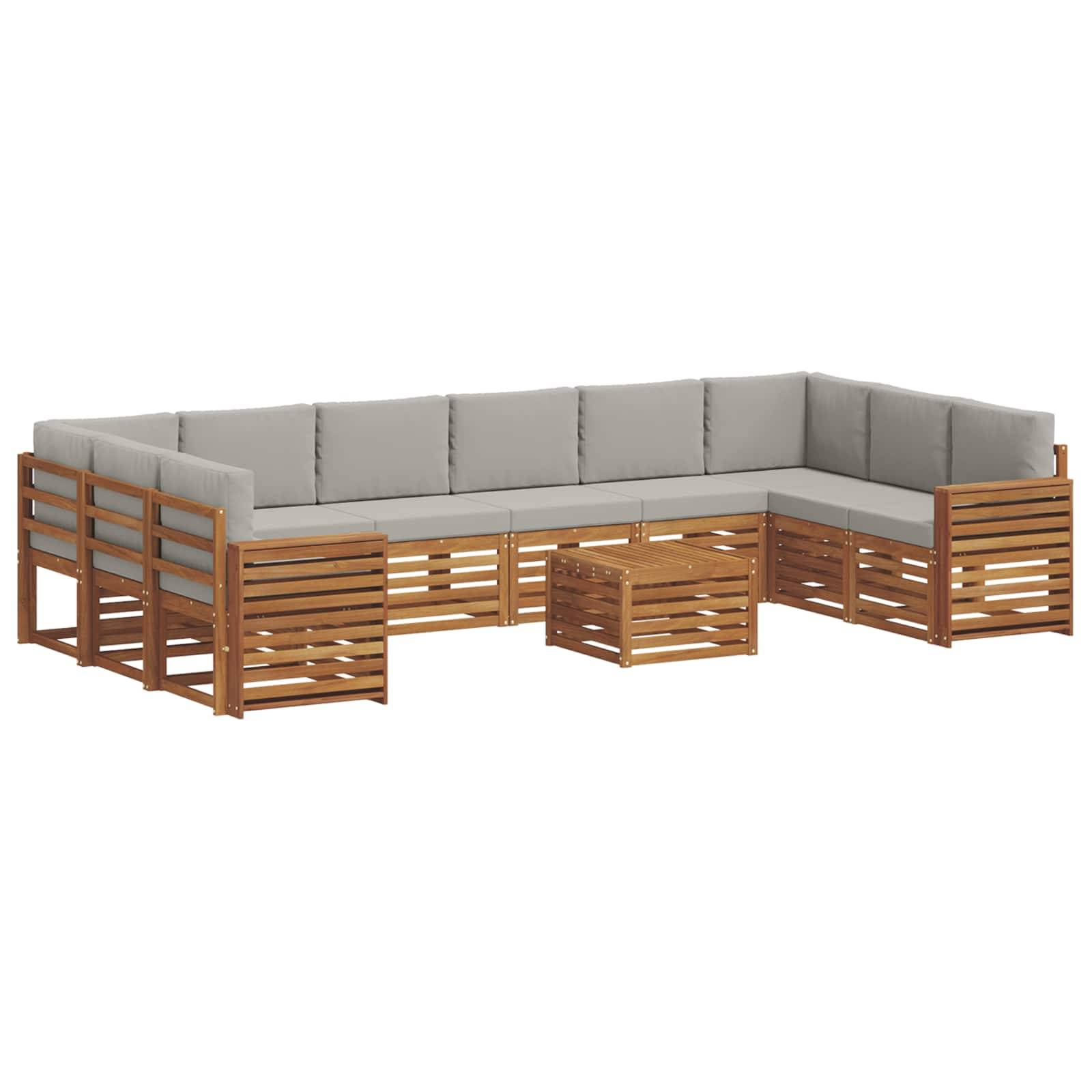 vidaXL Ecksofa Set 11 pcs Natürlich und Hellgrau Massivholz Akazie