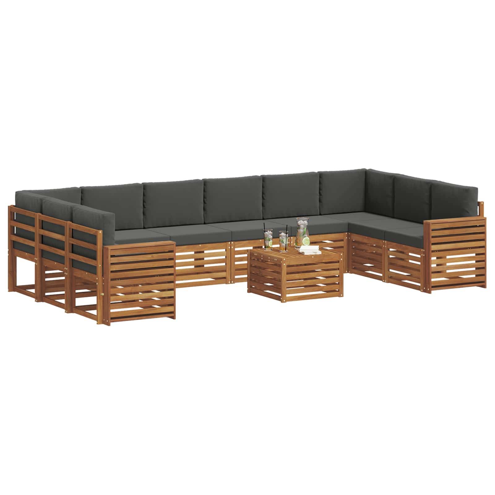 vidaXL Ecksofa Set 11 pcs Natur und Anthrazit Massivholz Akazie