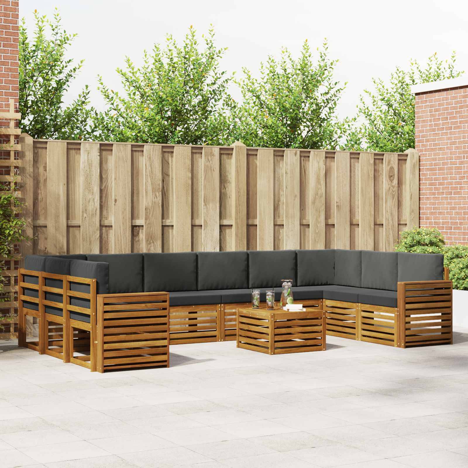 vidaXL Ecksofa Set 11 pcs Natur und Anthrazit Massivholz Akazie