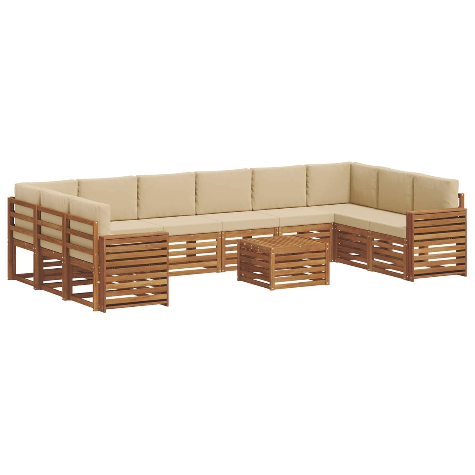 vidaXL Ecksofa Set mit Kissen 11 pcs Natur und Beige Massivholz Akazie