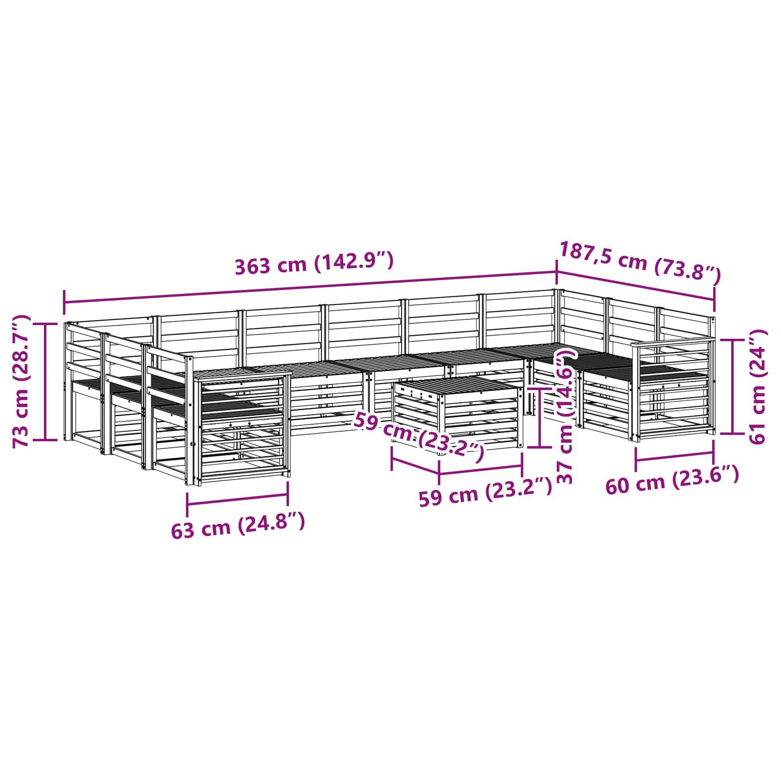 vidaXL Sofagarnituren 11 pcs Natur Massivholz Akazie