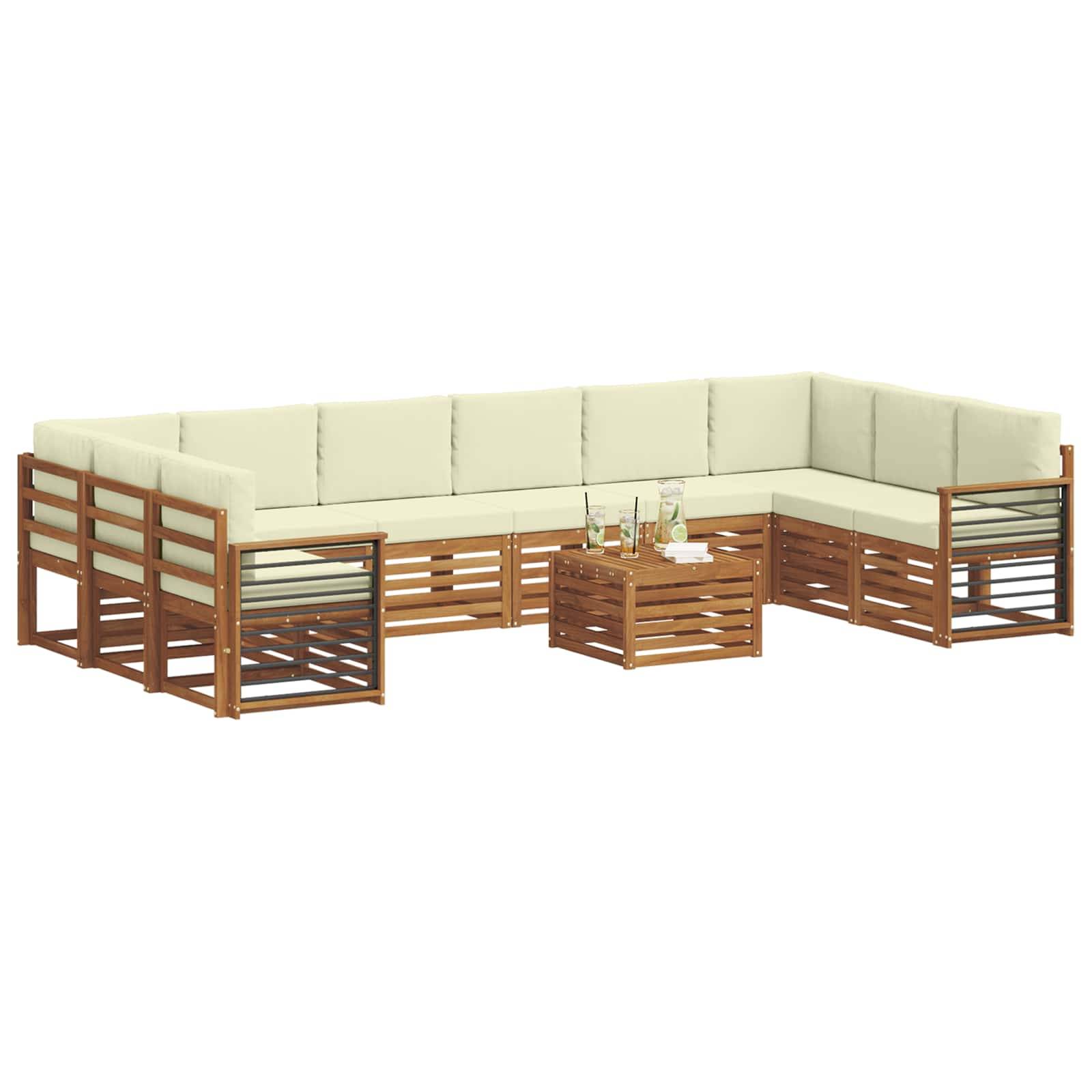 vidaXL Ecksofa Set mit Kissen 11 pcs Natur und Creme Massivholz Akazie