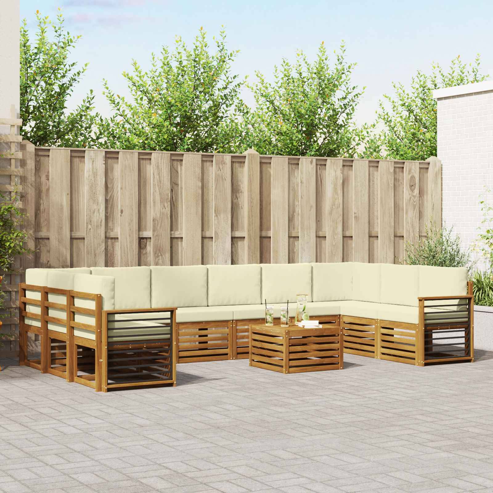 vidaXL Ecksofa Set mit Kissen 11 pcs Natur und Creme Massivholz Akazie