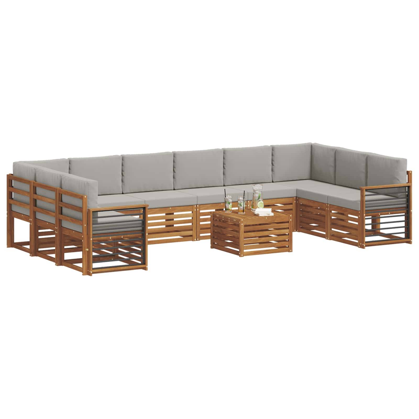vidaXL Ecksofa Set 11 pcs Natürlich und Hellgrau Massivholz Akazie