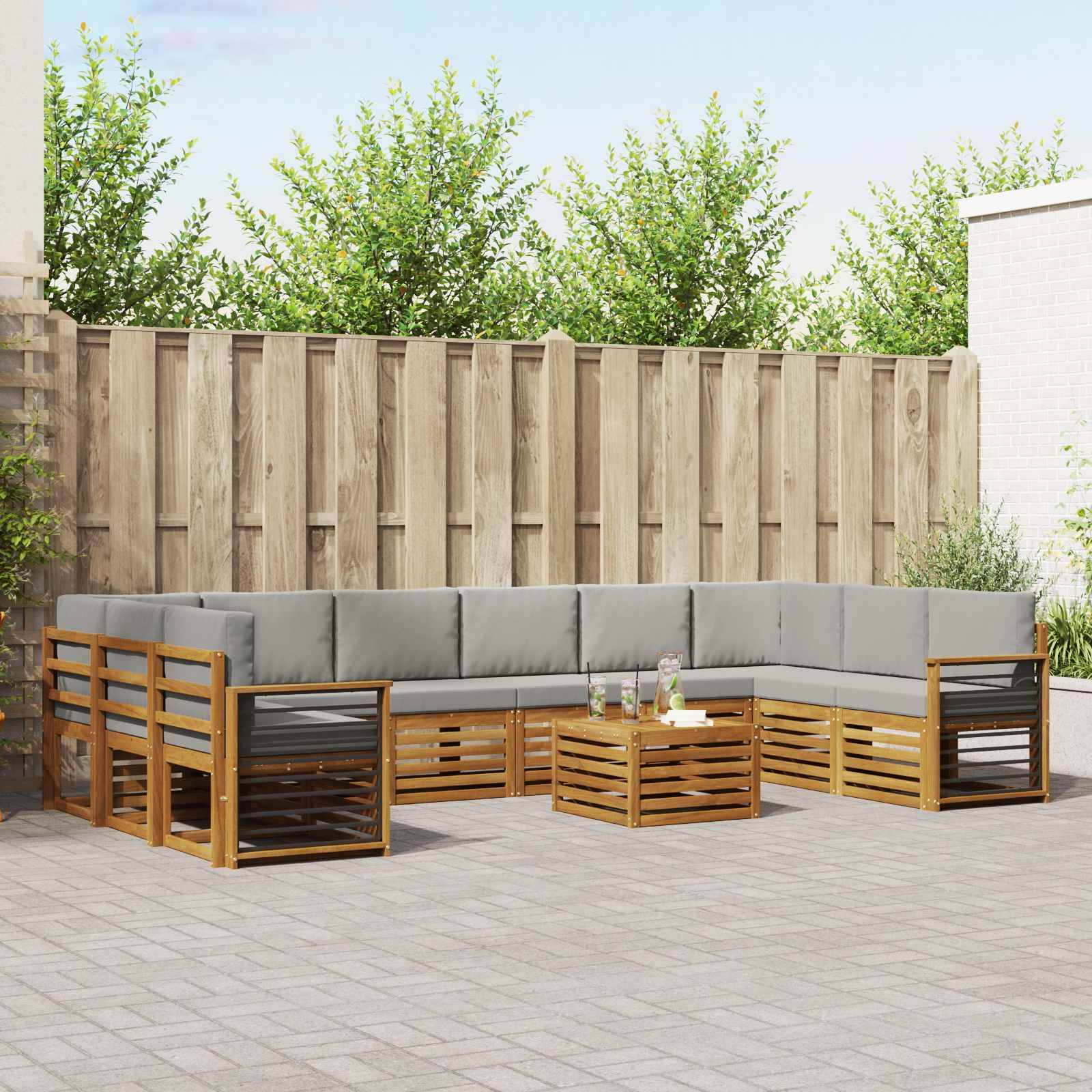 vidaXL Ecksofa Set 11 pcs Natürlich und Hellgrau Massivholz Akazie